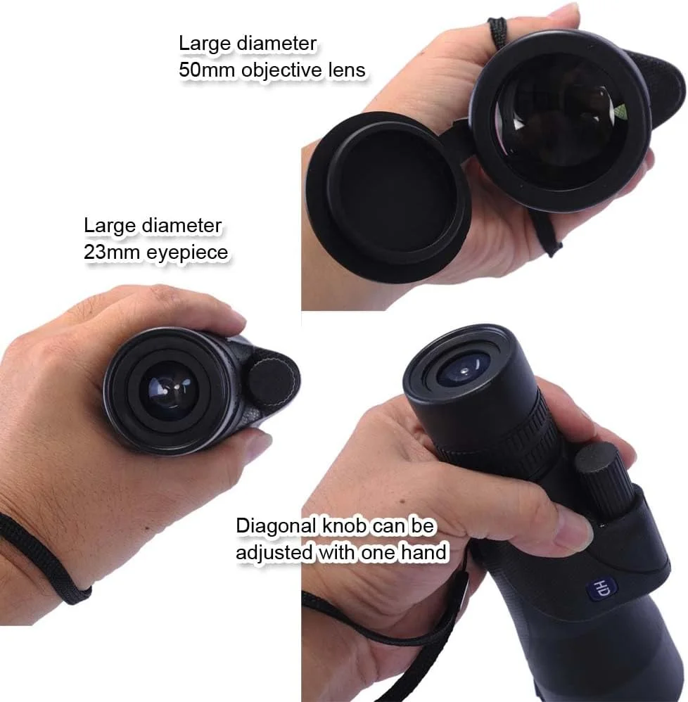 تلسکوپ تک چشمی حرفه ای 12x50 با کالیبر بزرگ 50 میلی متری، زوم متغیر 10-30 برابر، برد دید طولانی 131m-1000m، با منشور BAK4 و فناوری لنز FMC برای تماشای پرندگان، شکار، پیاده روی، کمپینگ