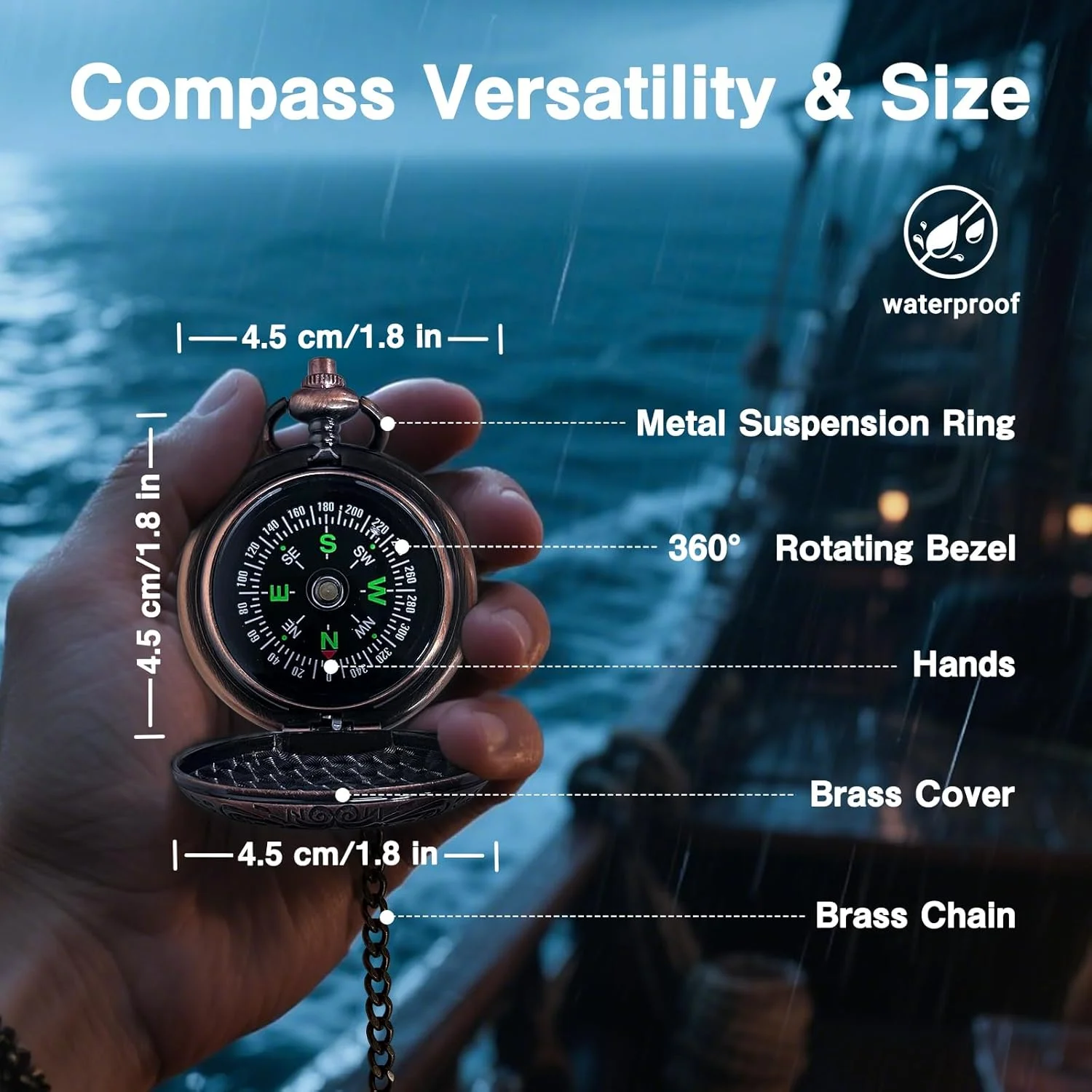 تلسکوپ دزدان دریایی یک چشمی قابل حمل با بزرگنمایی 25x30 به همراه قطب نما، مناسب کمپینگ، شکار و قایق سواری