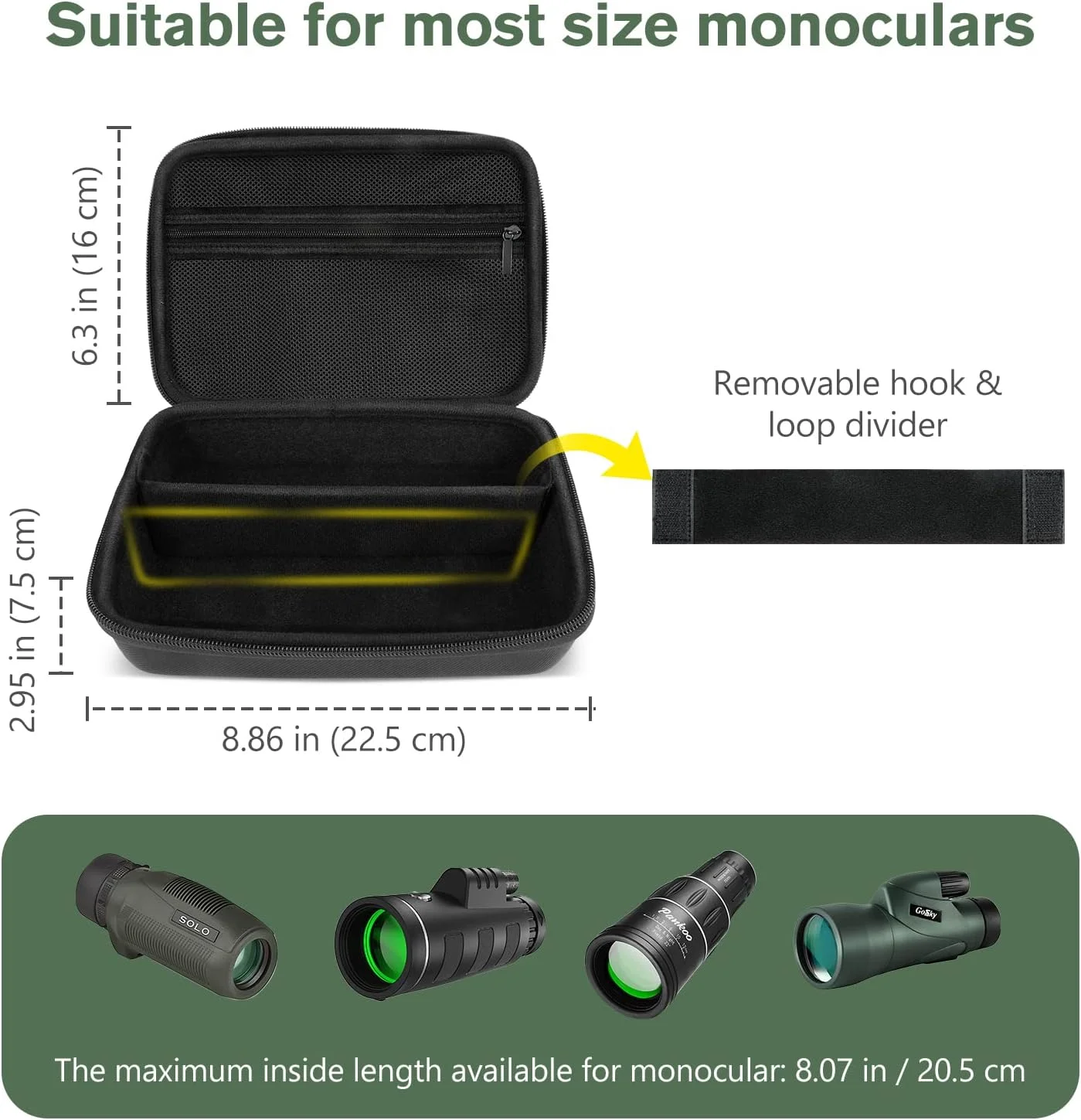کیف حمل سخت ProCase برای تلسکوپ تک چشمی، کیف نگهداری مسافرتی سازگار با Gosky 12x55/ Pankoo 12X50, 40X60/ Titan 12x55/ Viajero 12x50، نگهدارنده لوازم جانبی سه پایه تلفن Starscope - مشکی