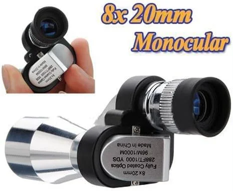 تلسکوپ تک چشمی کوچک و جمع و جور 8x20 میلی‌متری، قابل حمل، مناسب برای تماشای پرندگان، پیاده‌روی، کمپینگ، ماهیگیری، مسافرت و تماشای مناظر