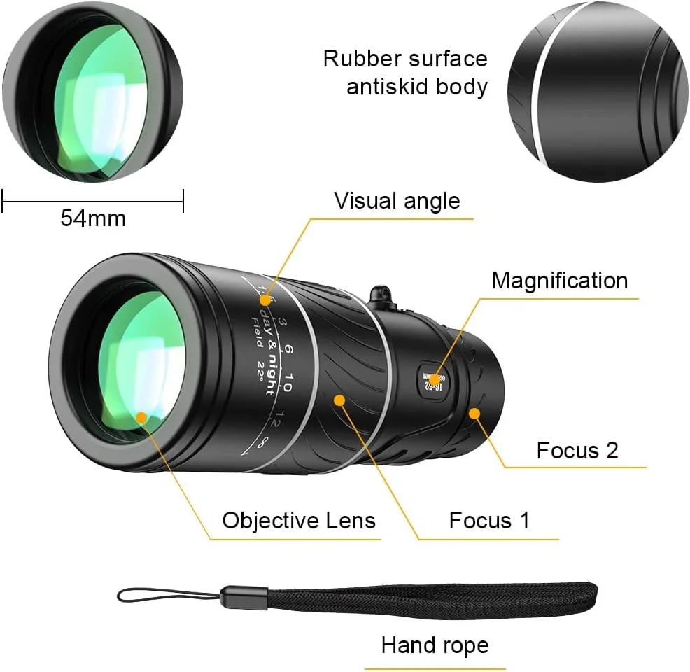 تلسکوپ تک چشمی قدرتمند 16x52، دوربین دوچشمی زوم منشوری فشرده برای شکار و تجهیزات کمپینگ تلسکوپ تک چشمی قدرتمند 16x52، دوربین دوچشمی زوم منشوری فشرده برای شکار و تجهیزات کمپینگ
