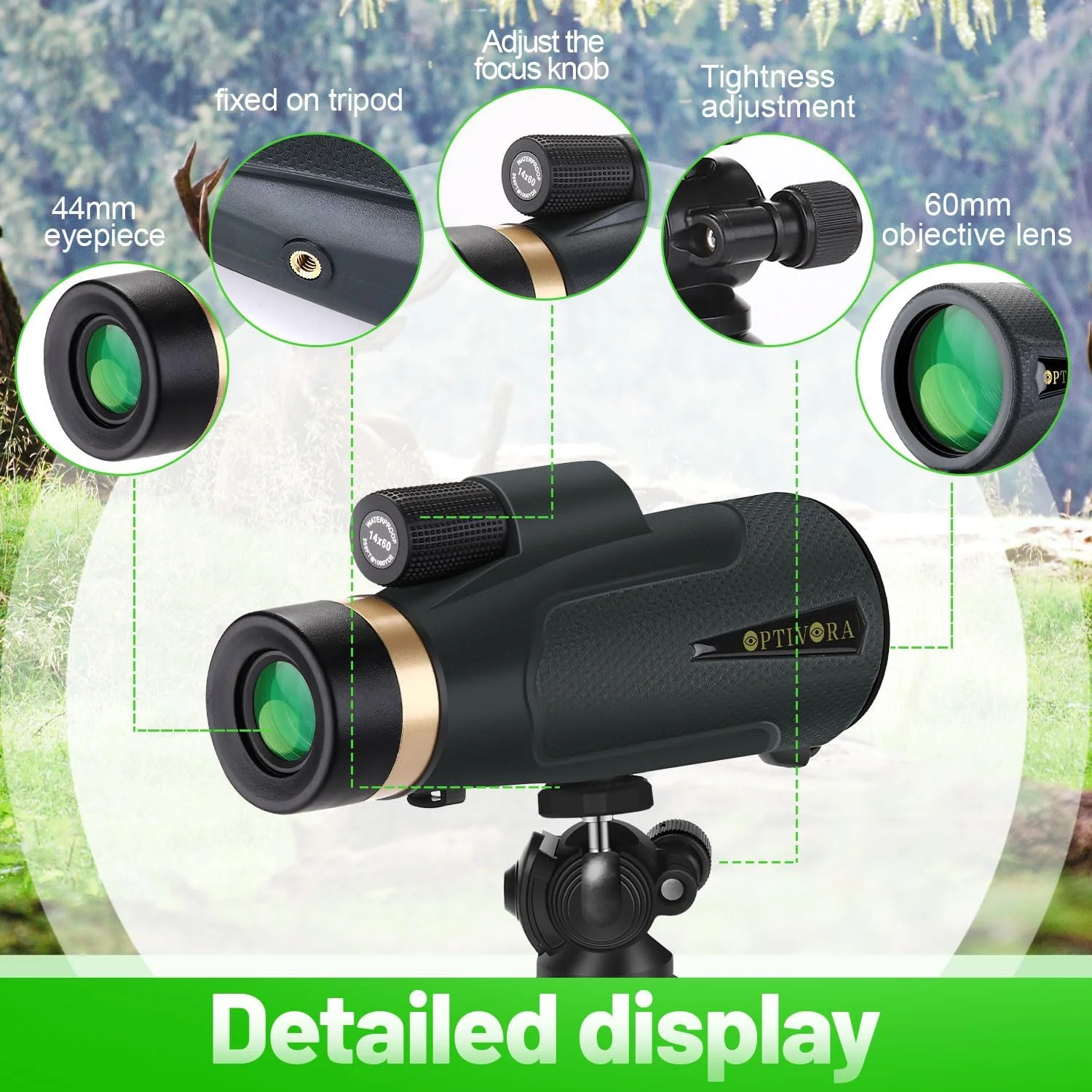 تک چشمی بزرگنمایی بالا برای بزرگسالان، تک اسکوپ 14x60 با قدرت بالا، تلسکوپ تک چشمی با آداپتور تلفن هوشمند و پایه سه پایه، تک اسکوپ مناسب برای تماشای پرندگان، کنسرت و غیره. تک چشمی بزرگنمایی بالا برای بزرگسالان، تک اسکوپ 14x60 با قدرت بالا، تلسکوپ تک چشمی با آداپتور تلفن هوشمند و پایه سه پایه، تک اسکوپ مناسب برای تماشای پرندگان، کنسرت و غیره.