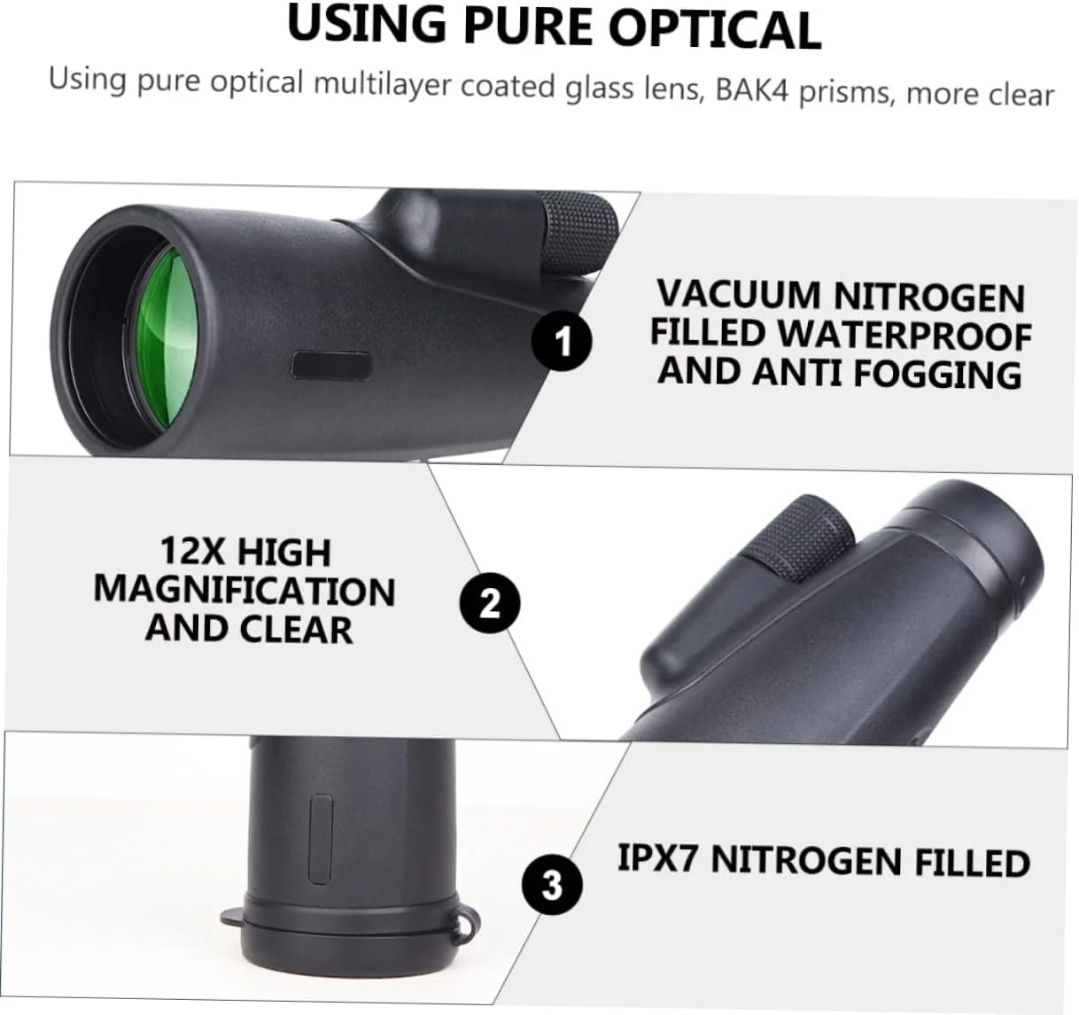 تلسکوپ تک چشمی قابل حمل فضای باز NUOBESTY با آداپتور تلفن و قدرت بالا برای پیاده روی