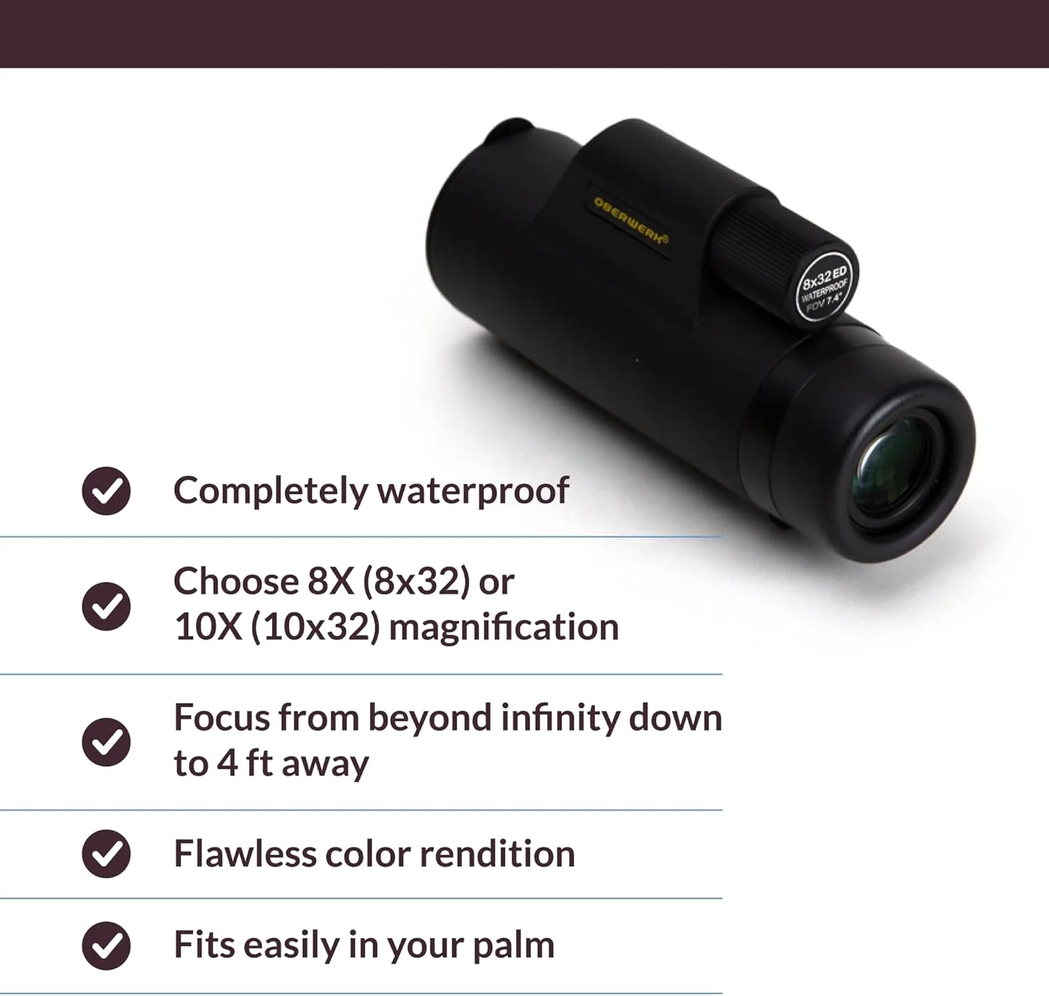 تک چشمی Oberwerk 8x32 Sport HD II - ابزار حرفه ای برای کودکان، تماشای پرندگان، ضد آب با فوکوس آسان