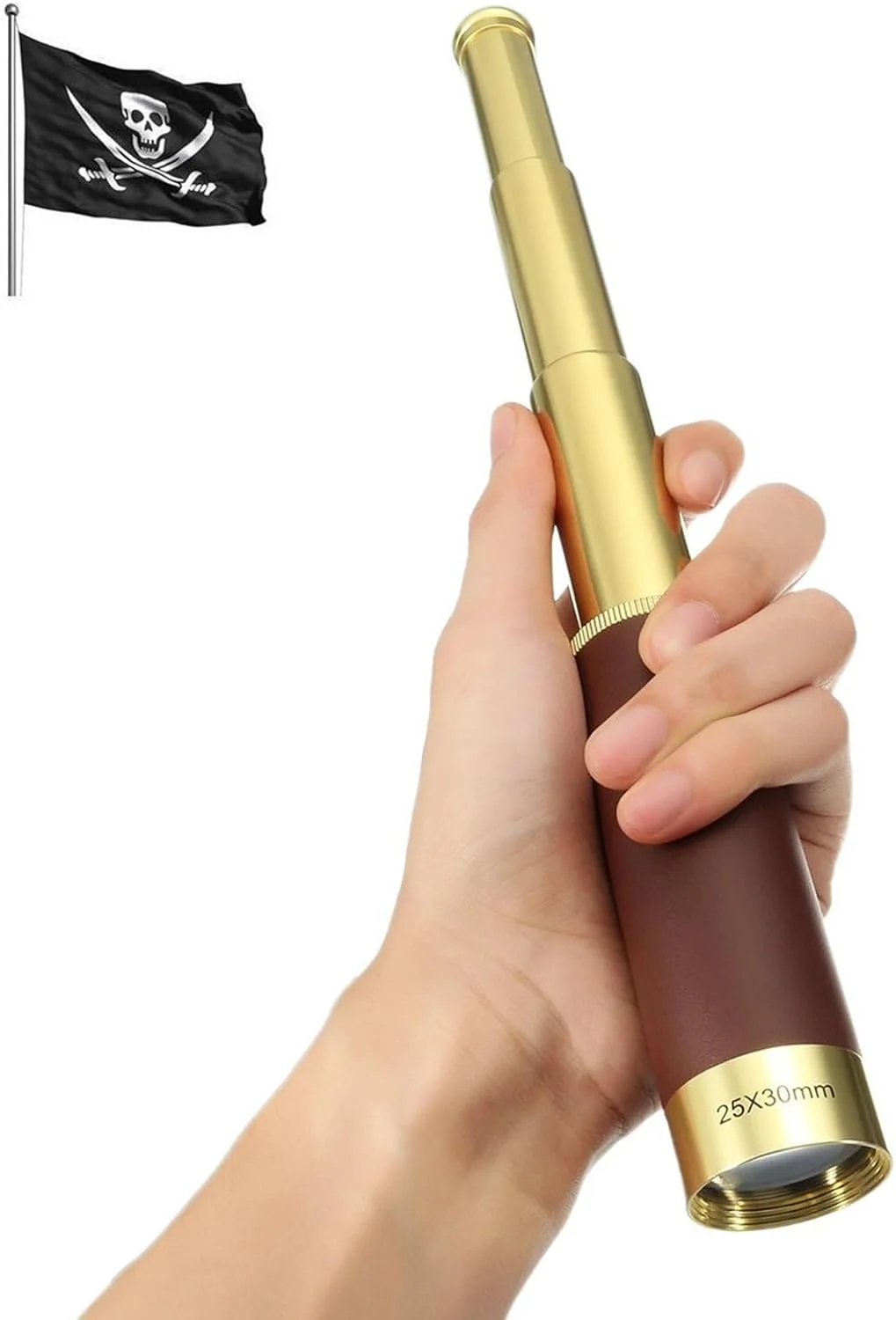 تلسکوپ تک چشمی زوم دار 25x30 مدل NewDoar - تلسکوپ اپتیکی قابل تنظیم برنجی آلیاژ آلومینیوم ضد آب برای مسافرت، دریانوردی، تماشای بازی (طلایی)