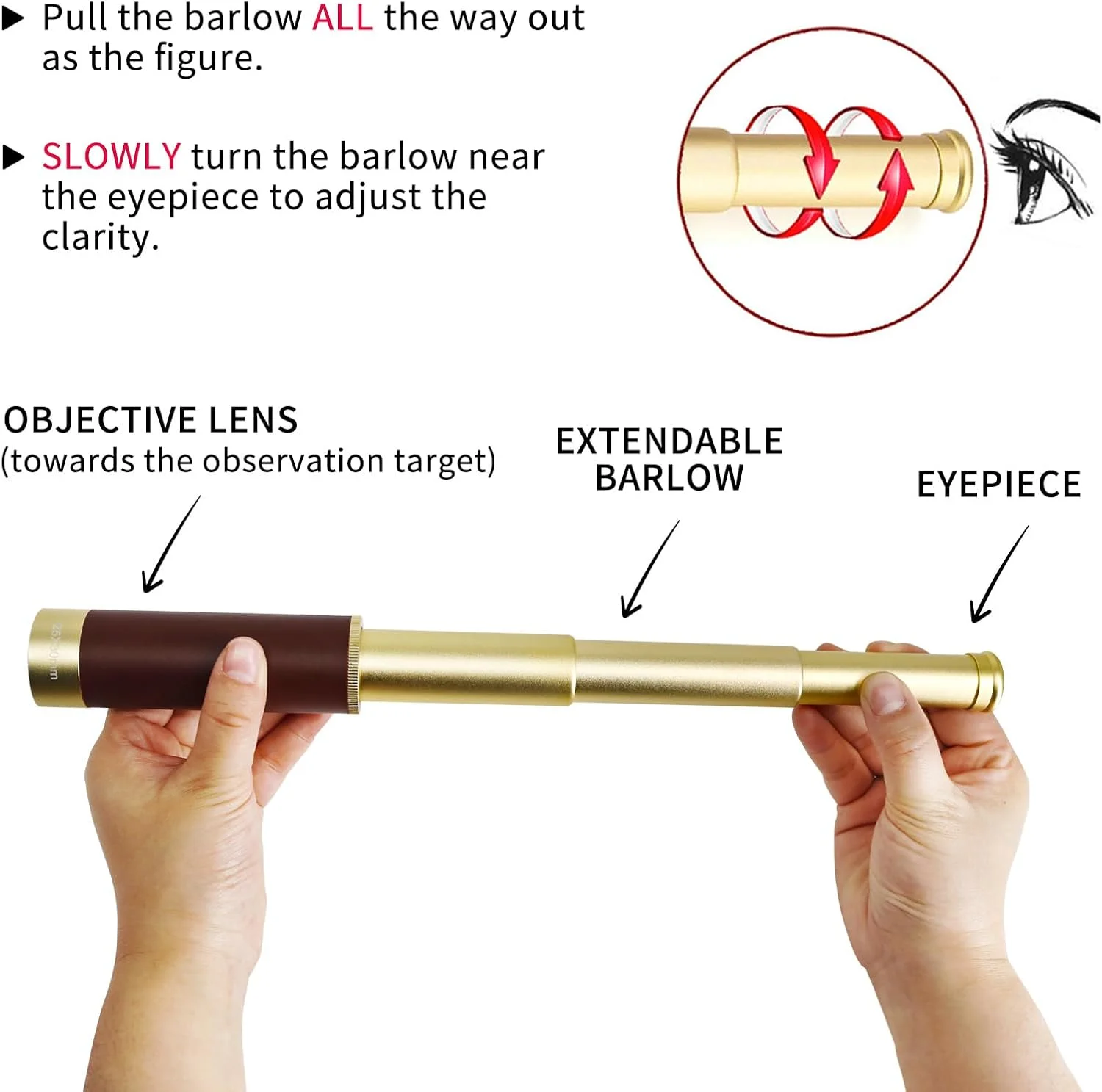 تلسکوپ تک چشمی زوم دار 25x30 مدل NewDoar - تلسکوپ اپتیکی قابل تنظیم برنجی آلیاژ آلومینیوم ضد آب برای مسافرت، دریانوردی، تماشای بازی (طلایی)