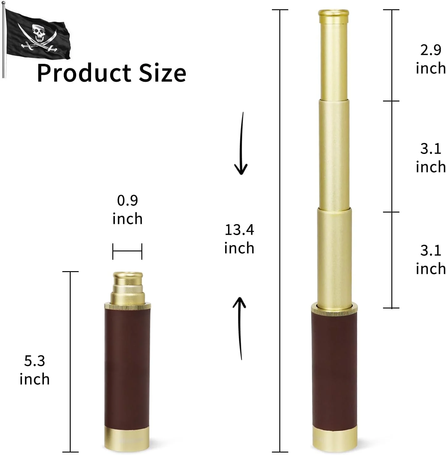 تلسکوپ تک چشمی زوم دار 25x30 مدل NewDoar - تلسکوپ اپتیکی قابل تنظیم برنجی آلیاژ آلومینیوم ضد آب برای مسافرت، دریانوردی، تماشای بازی (طلایی)