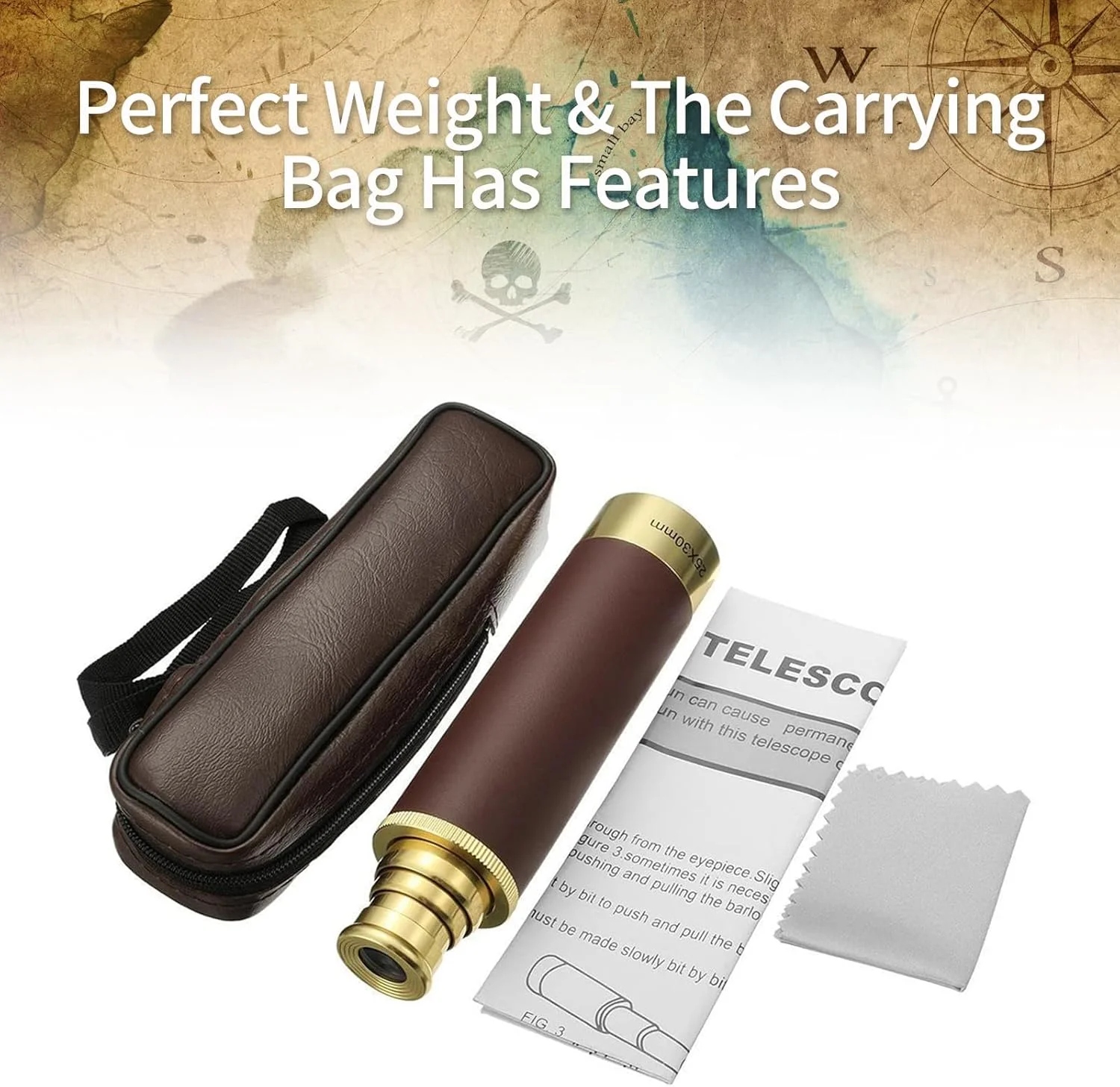 تلسکوپ تک چشمی زوم دار 25x30 مدل NewDoar - تلسکوپ اپتیکی قابل تنظیم برنجی آلیاژ آلومینیوم ضد آب برای مسافرت، دریانوردی، تماشای بازی (طلایی)