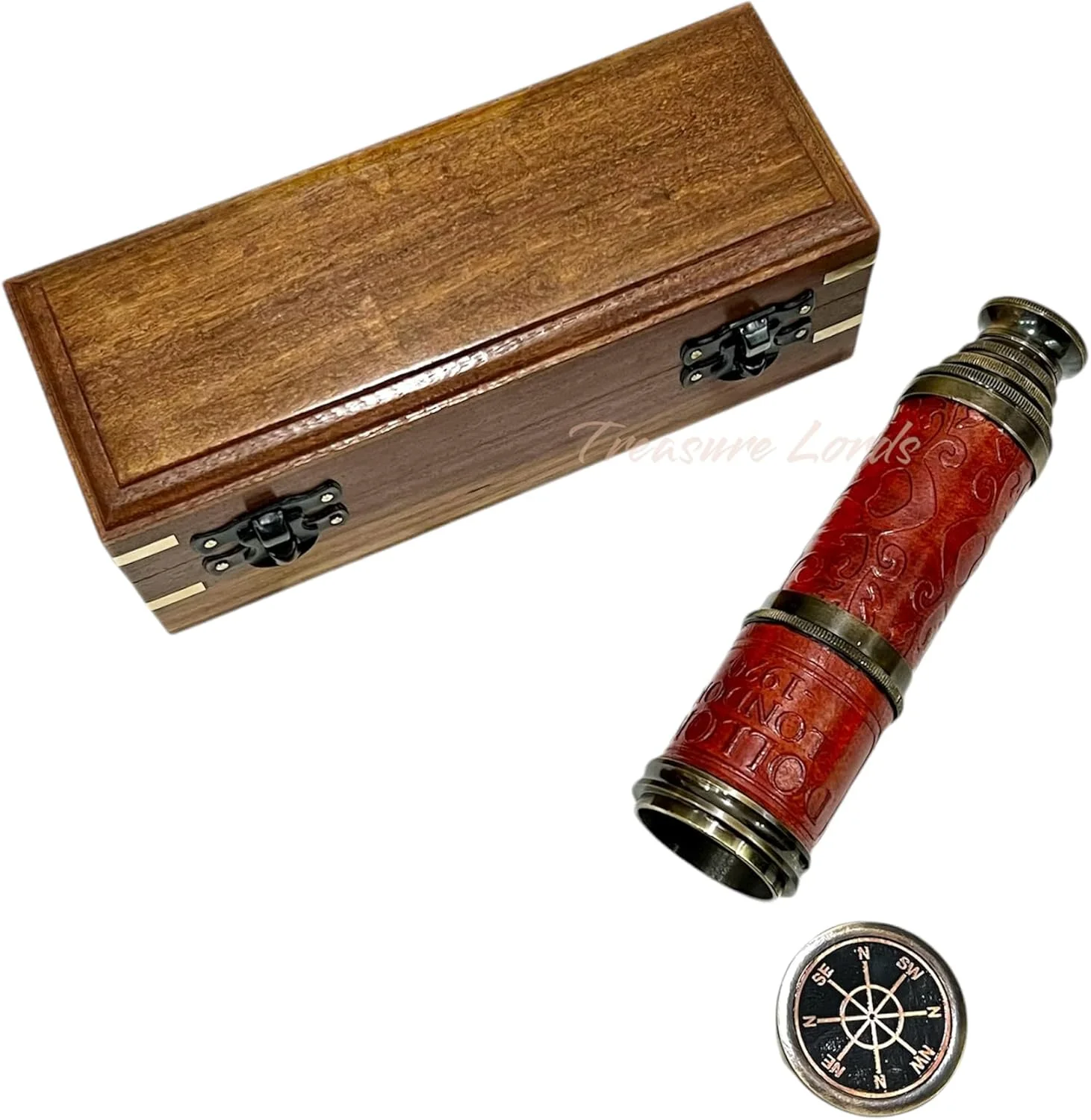 تلسکوپ برنجی دریایی دزدان دریایی 15 اینچی - تک چشمی تاشو با جعبه چوبی، تلسکوپ قدیمی برای پیاده روی، کمپینگ، ماجراجویی در فضای باز، ناوبری، کلکسیونی، اکتشافات دریایی، لوازم سفر