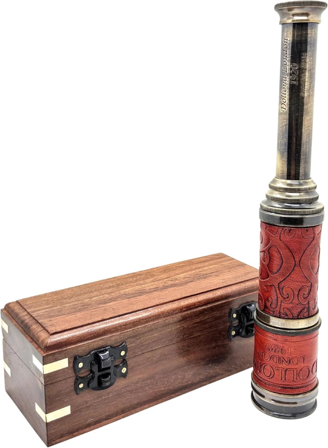 تلسکوپ برنجی دریایی دزدان دریایی 15 اینچی - تک چشمی تاشو با جعبه چوبی، تلسکوپ قدیمی برای پیاده روی، کمپینگ، ماجراجویی در فضای باز، ناوبری، کلکسیونی، اکتشافات دریایی، لوازم سفر