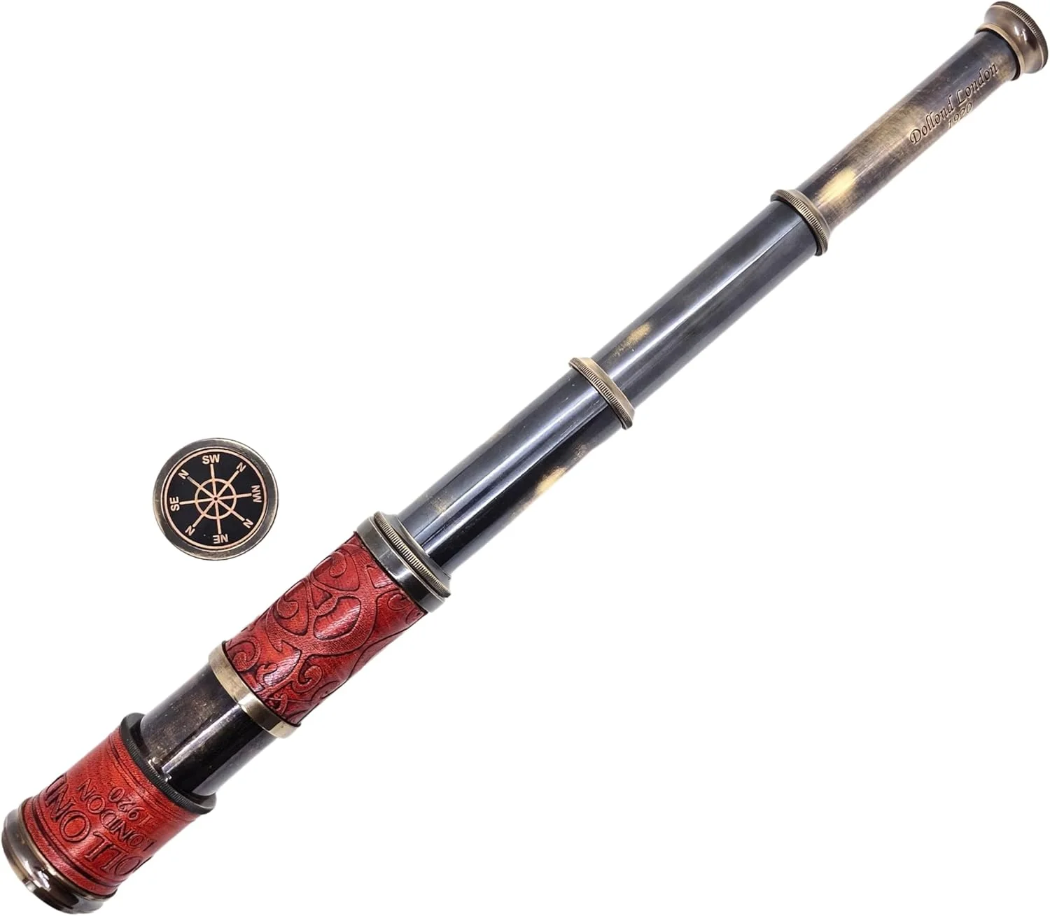 تلسکوپ برنجی دریایی دزدان دریایی 15 اینچی - تک چشمی تاشو با جعبه چوبی، تلسکوپ قدیمی برای پیاده روی، کمپینگ، ماجراجویی در فضای باز، ناوبری، کلکسیونی، اکتشافات دریایی، لوازم سفر