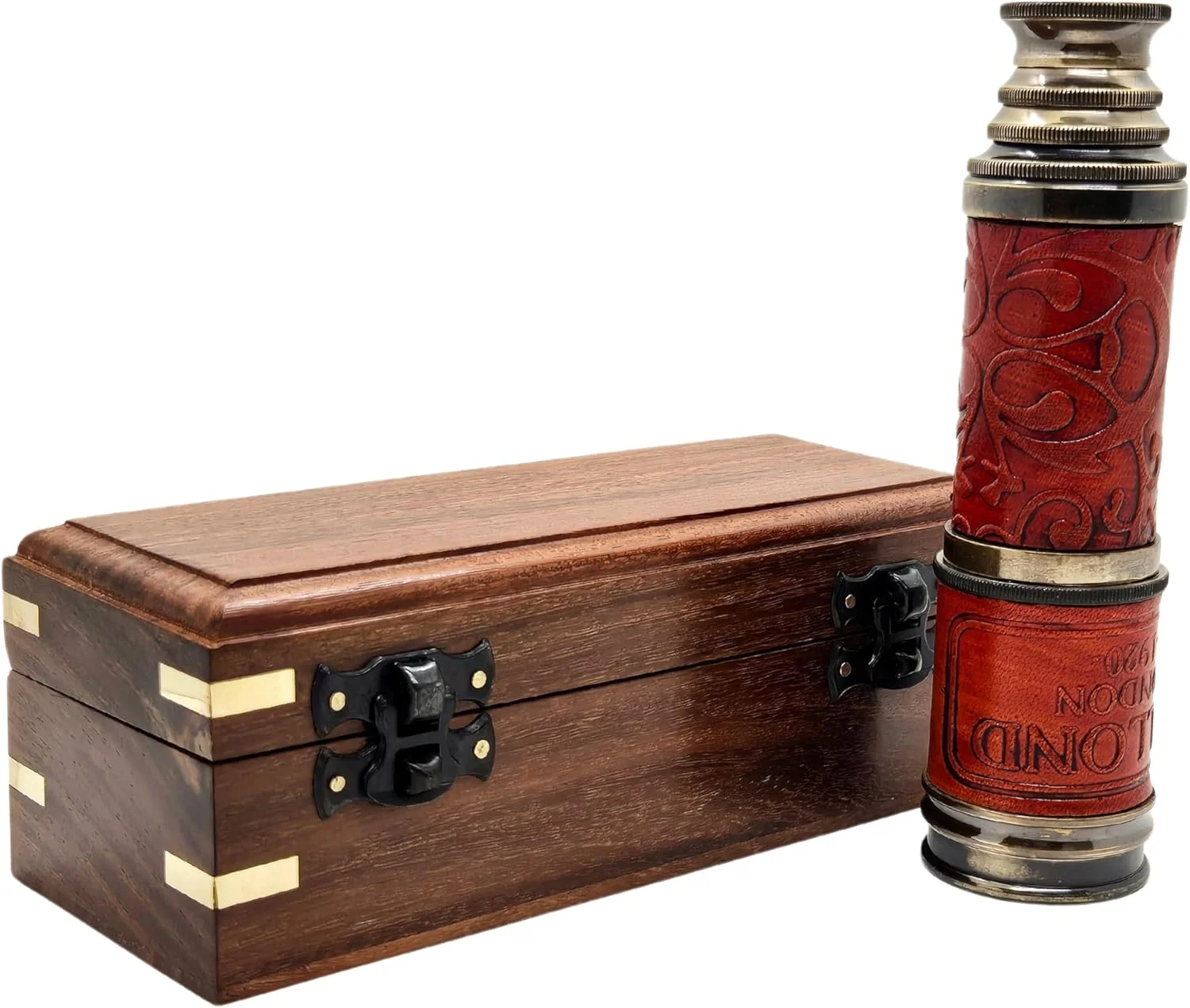 تلسکوپ برنجی دریایی دزدان دریایی 15 اینچی - تک چشمی تاشو با جعبه چوبی، تلسکوپ قدیمی برای پیاده روی، کمپینگ، ماجراجویی در فضای باز، ناوبری، کلکسیونی، اکتشافات دریایی، لوازم سفر