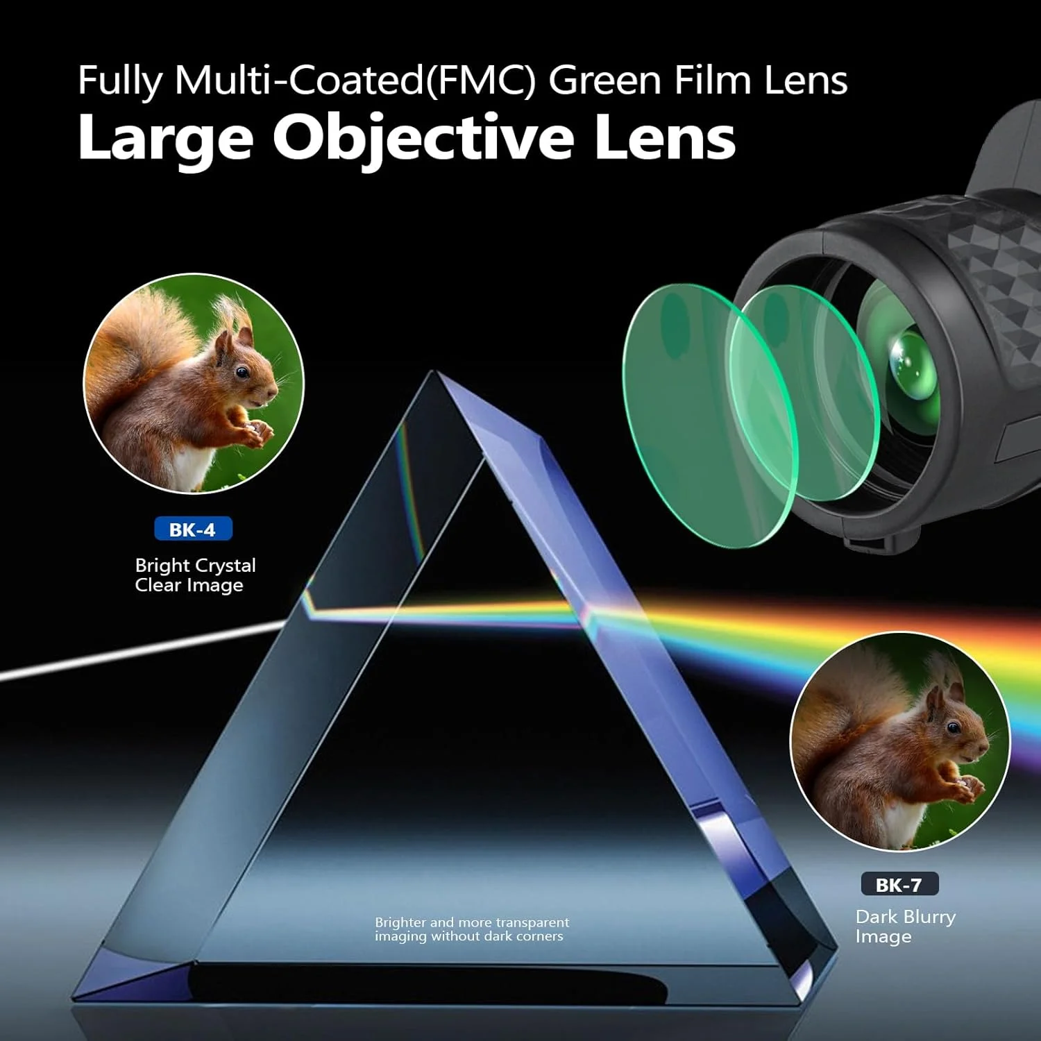 تک چشمی 40x60 بزرگسالان با قدرت بالا به همراه آداپتور تلفن هوشمند و سه پایه، مجهز به منشور BAK4 برای تماشای حیوانات، پرندگان، پیاده روی و مسافرت