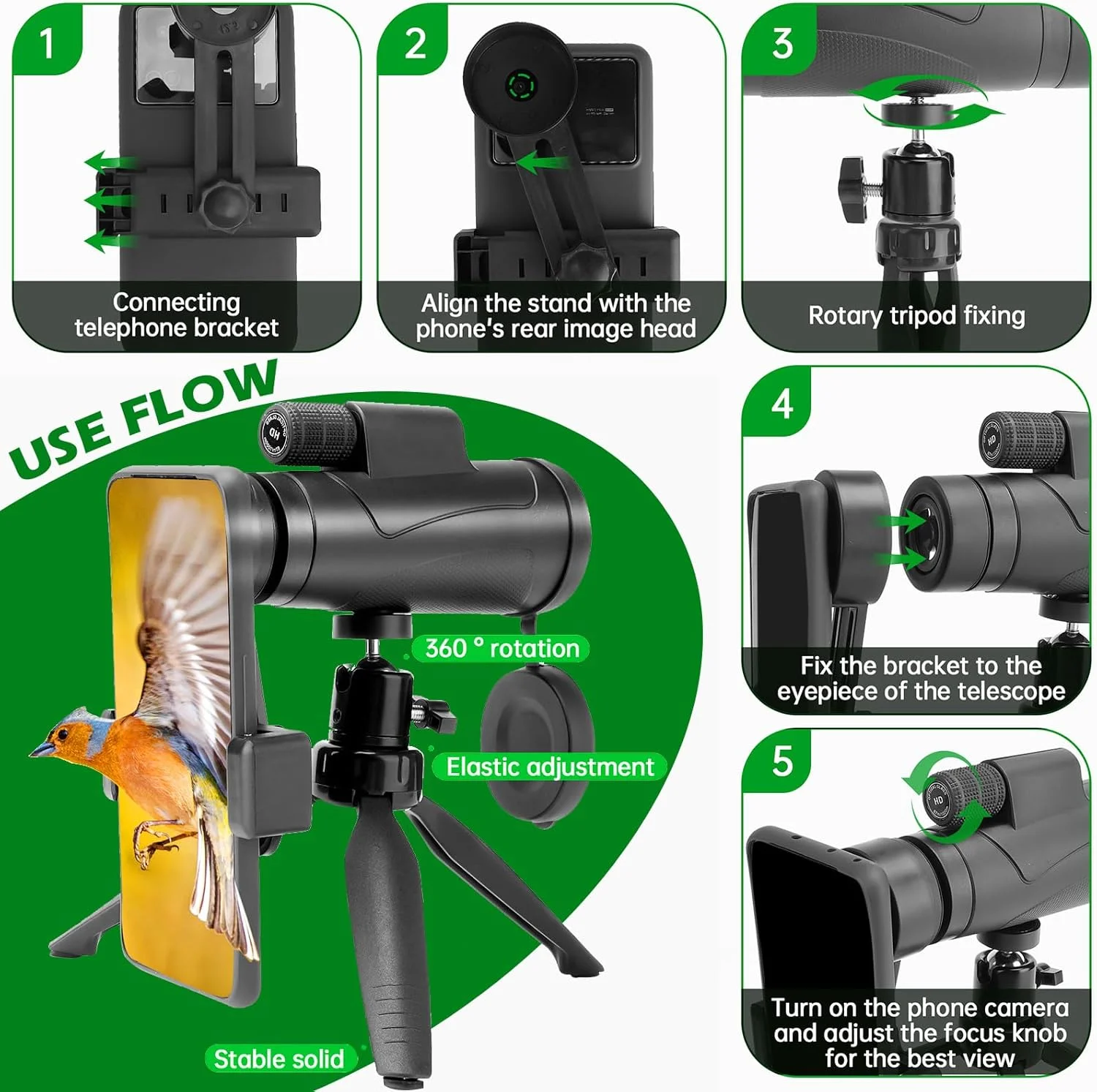 تلسکوپ تک چشمی 80x100 HD با قدرت بالا به همراه سه پایه تلفن هوشمند و منشور BAK4 مناسب برای تماشای پرندگان/شکار/کمپینگ/کنسرت/مسافرت تلسکوپ تک چشمی 80x100 HD با قدرت بالا به همراه سه پایه تلفن هوشمند و منشور BAK4 مناسب برای تماشای پرندگان/شکار/کمپینگ/کنسرت/مسافرت