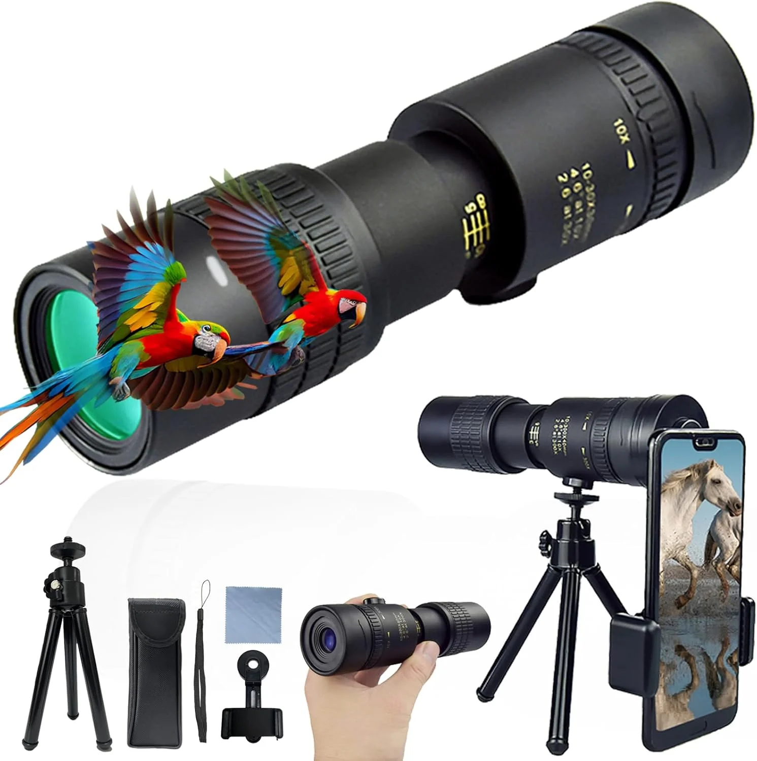 تک چشمی 30x40 بزرگنمایی بالا برای بزرگسالان، تلسکوپ تک چشمی دستی جمع و جور برای تلفن هوشمند، تک چشمی دستی جیبی کوچک با سه پایه انعطاف پذیر برای شکار، تماشای ستارگان، تماشای پرندگان، مسافرت