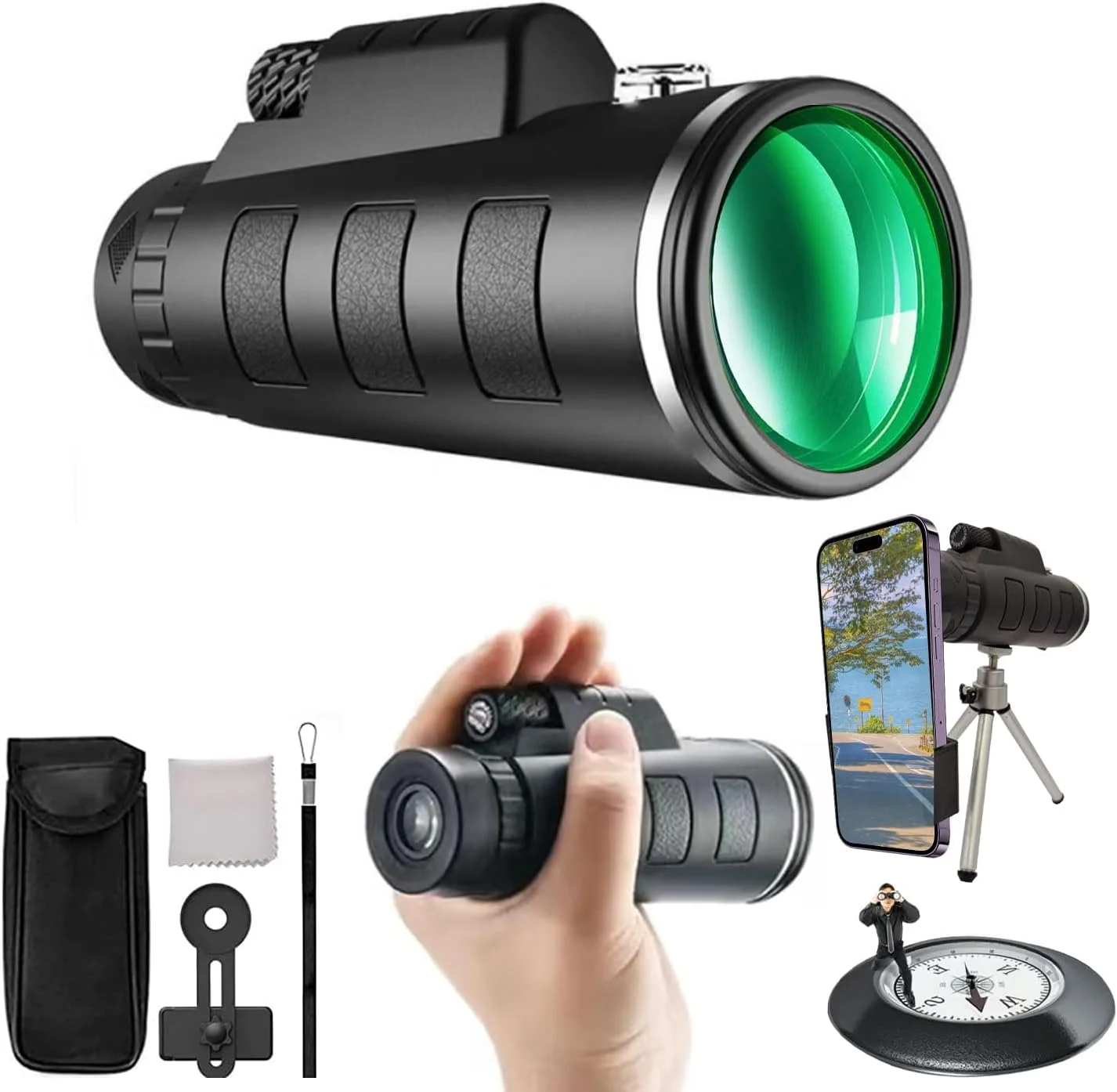 تلسکوپ تک چشمی 40x60 با قدرت بالا، دوربین دیده‌بانی فشرده و ضدآب با دید واضح در نور کم، مناسب برای تماشای پرندگان، مسافرت و ماجراجویی در فضای باز - حمل آسان!