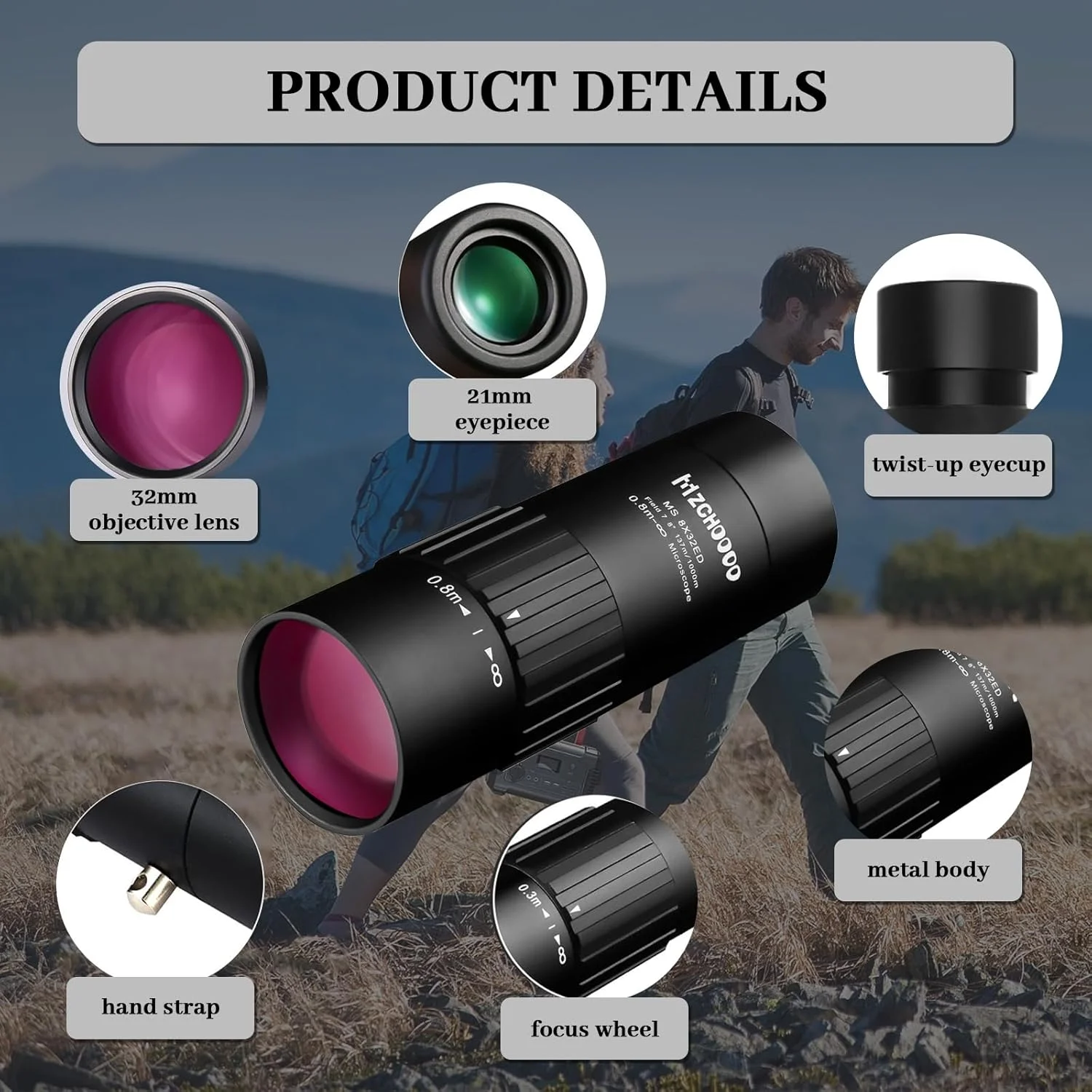 تلسکوپ تک چشمی، لنز زوم قدرتمند 8x32، ضد آب با کیف حمل، مشکی تلسکوپ تک چشمی، لنز زوم قدرتمند 8x32، ضد آب با کیف حمل، مشکی