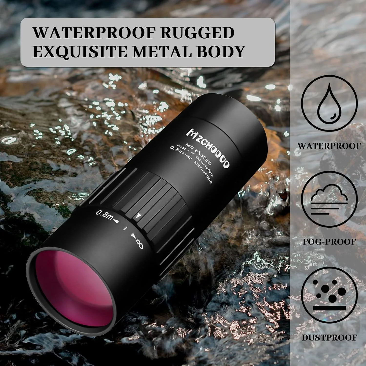 تلسکوپ تک چشمی، لنز زوم قدرتمند 8x32، ضد آب با کیف حمل، مشکی تلسکوپ تک چشمی، لنز زوم قدرتمند 8x32، ضد آب با کیف حمل، مشکی