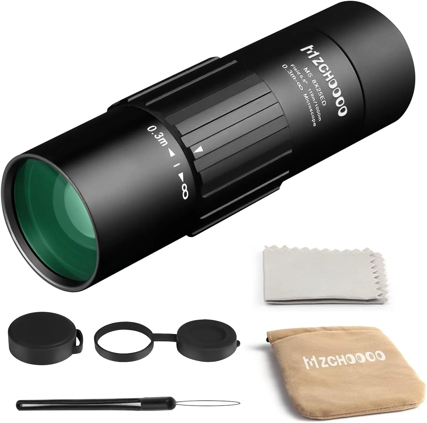 تلسکوپ تک چشمی 8x25 قدرت بالا، ضد آب و جمع و جور به همراه لوازم جانبی، مشکی
