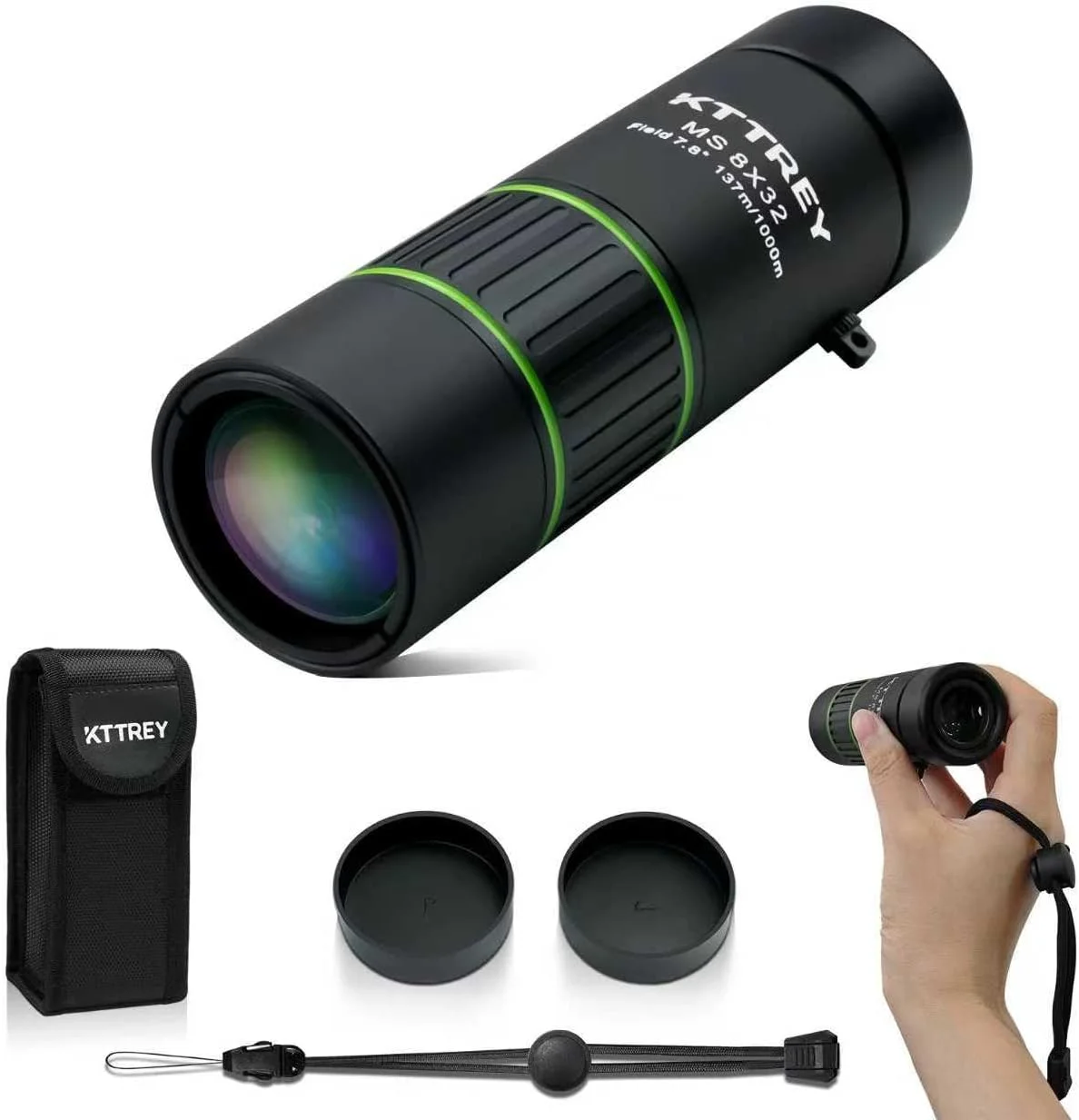 تلسکوپ تک چشمی 8x32 HD برای بزرگسالان، منشور FMC و BAK4، میدان دید گسترده، ضد آب و ضد مه، تلسکوپ جیبی دستی جمع و جور برای هدیه، تماشای پرندگان، شکار