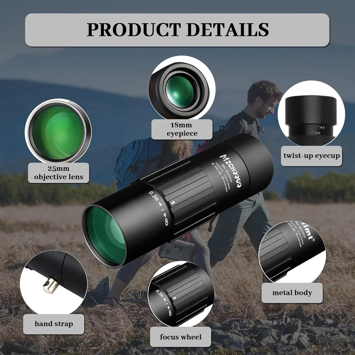 تلسکوپ تک چشمی 8x25 قدرت بالا، ضد آب و جمع و جور به همراه لوازم جانبی، مشکی تلسکوپ تک چشمی 8x25 قدرت بالا، ضد آب و جمع و جور به همراه لوازم جانبی، مشکی