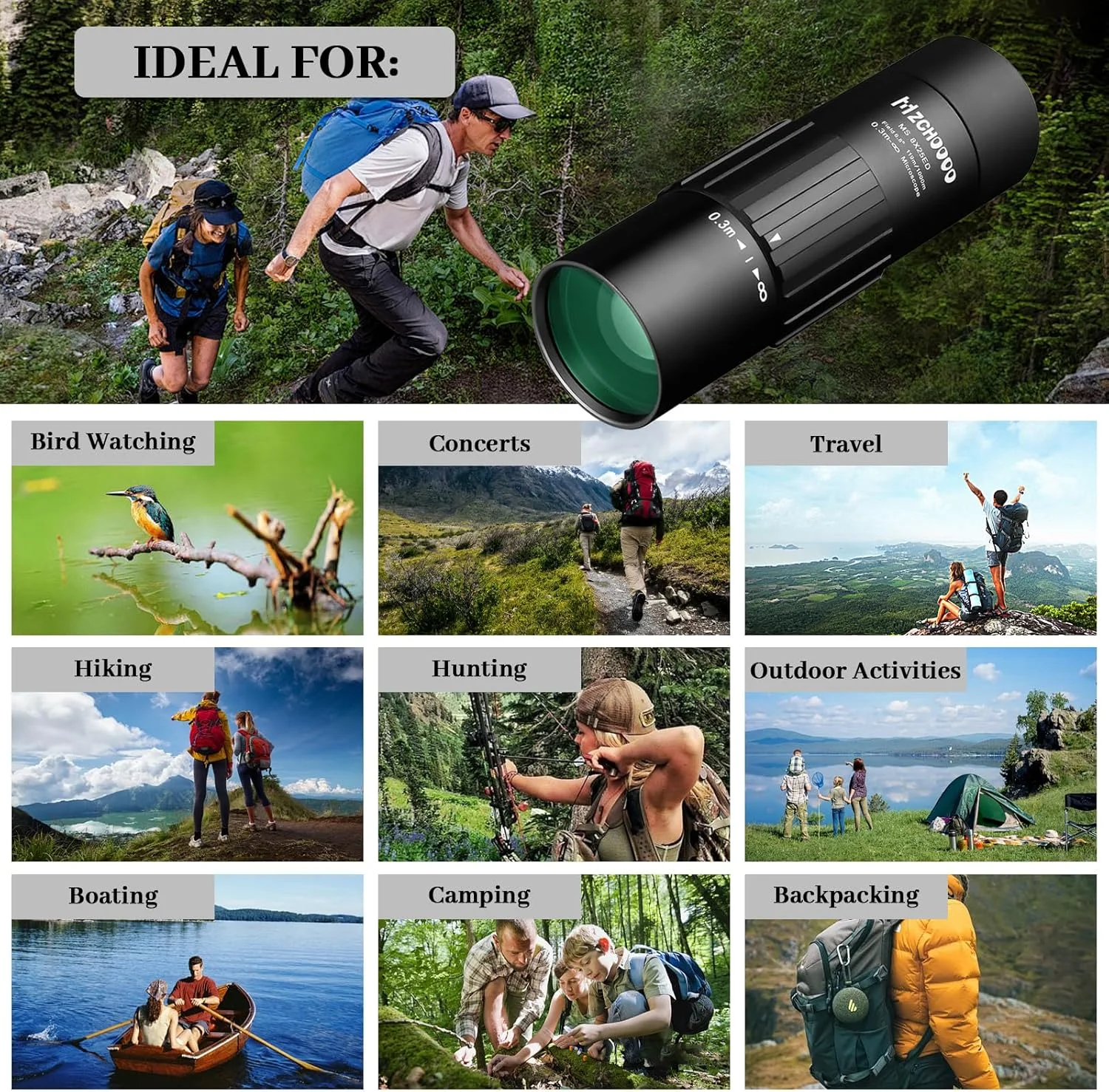 تلسکوپ تک چشمی 8x25 قدرت بالا، ضد آب و جمع و جور به همراه لوازم جانبی، مشکی تلسکوپ تک چشمی 8x25 قدرت بالا، ضد آب و جمع و جور به همراه لوازم جانبی، مشکی