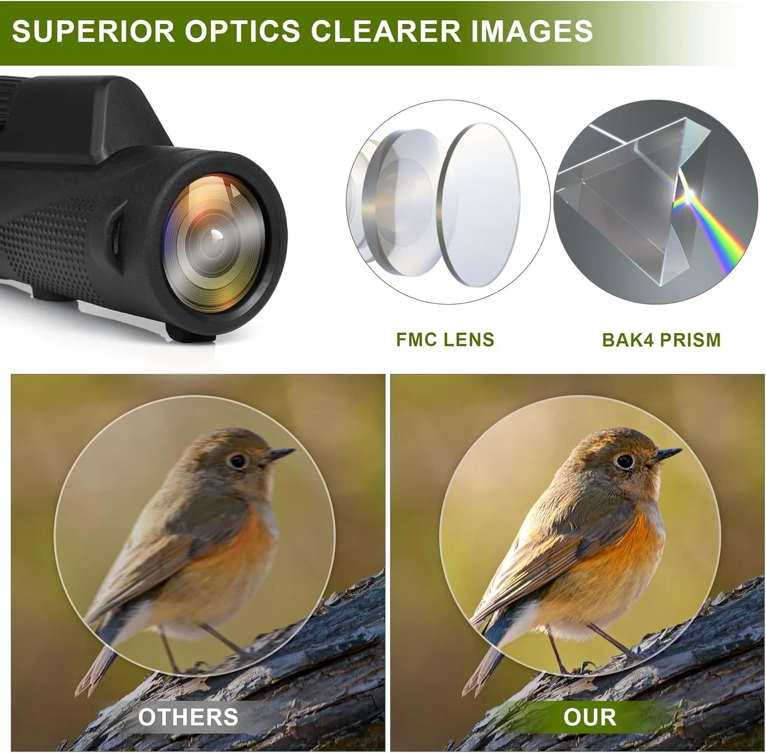 تلسکوپ تک چشمی 12x55 HD با نگهدارنده تلفن هوشمند، ضد آب، ضد مه، جمع و جور برای تماشای پرندگان، شکار، کمپینگ، مسافرت، تماشای ستارگان