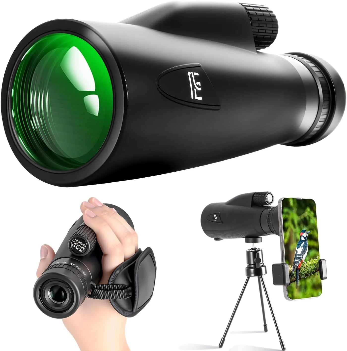 تلسکوپ تک چشمی 30-8x50 با نگهدارنده تلفن هوشمند، بند دستی و سه پایه، منشور BAK4 و پوشش FMC، مناسب هدیه تولد برای آقایان، پدر، همسر و نوجوان، مناسب فعالیت های خارج از منزل و کوهنوردی