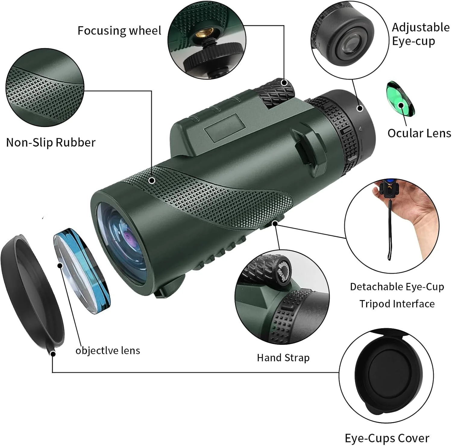 تلسکوپ تک چشمی 10X42 HD برای بزرگسالان، تلسکوپ تک چشمی فشرده با منشور BAK-4 و لنز FMC به همراه نگهدارنده تلفن هوشمند و سه پایه، مناسب برای تماشای ستارگان، شکار، تماشای پرندگان، کمپینگ، پیاده روی و مسافرت