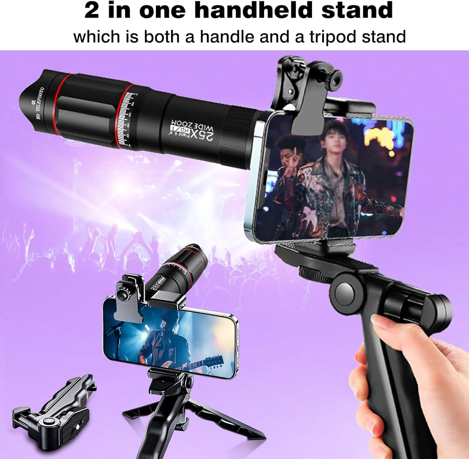 تلسکوپ تک چشمی 40X برای گوشی های هوشمند، وضوح بالا برای کنسرت موسیقی، تماشای حیات وحش، مسافرت، کمپینگ و پیاده روی تلسکوپ تک چشمی 40X برای گوشی های هوشمند، وضوح بالا برای کنسرت موسیقی، تماشای حیات وحش، مسافرت، کمپینگ و پیاده روی