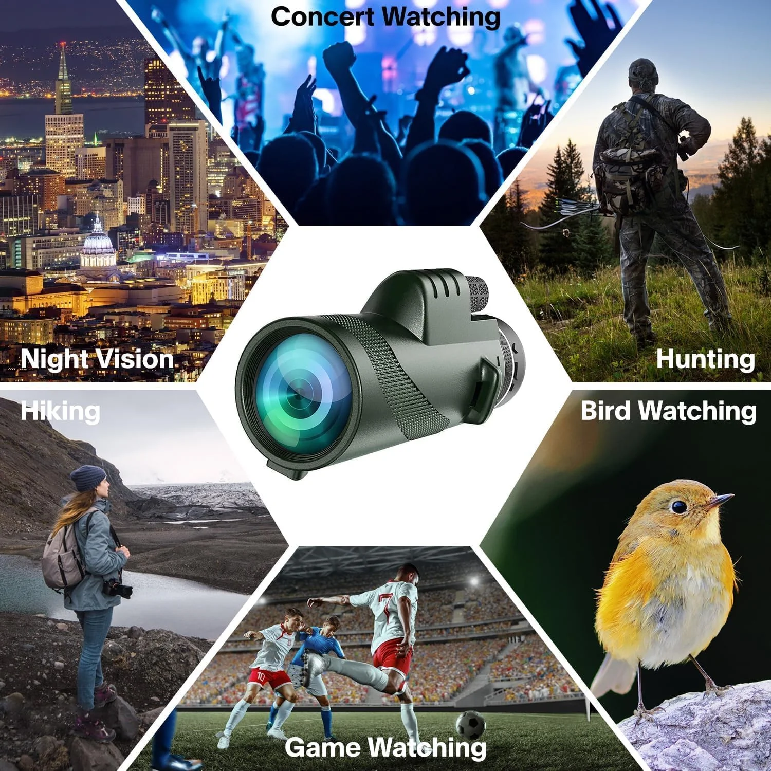 تک چشمی 80x100 با قدرت بالا برای گوشی های هوشمند، با کیفیت بالا برای تماشای ستارگان، شکار، حیات وحش، تماشای پرندگان، مسافرت، کمپینگ و پیاده روی - سبز