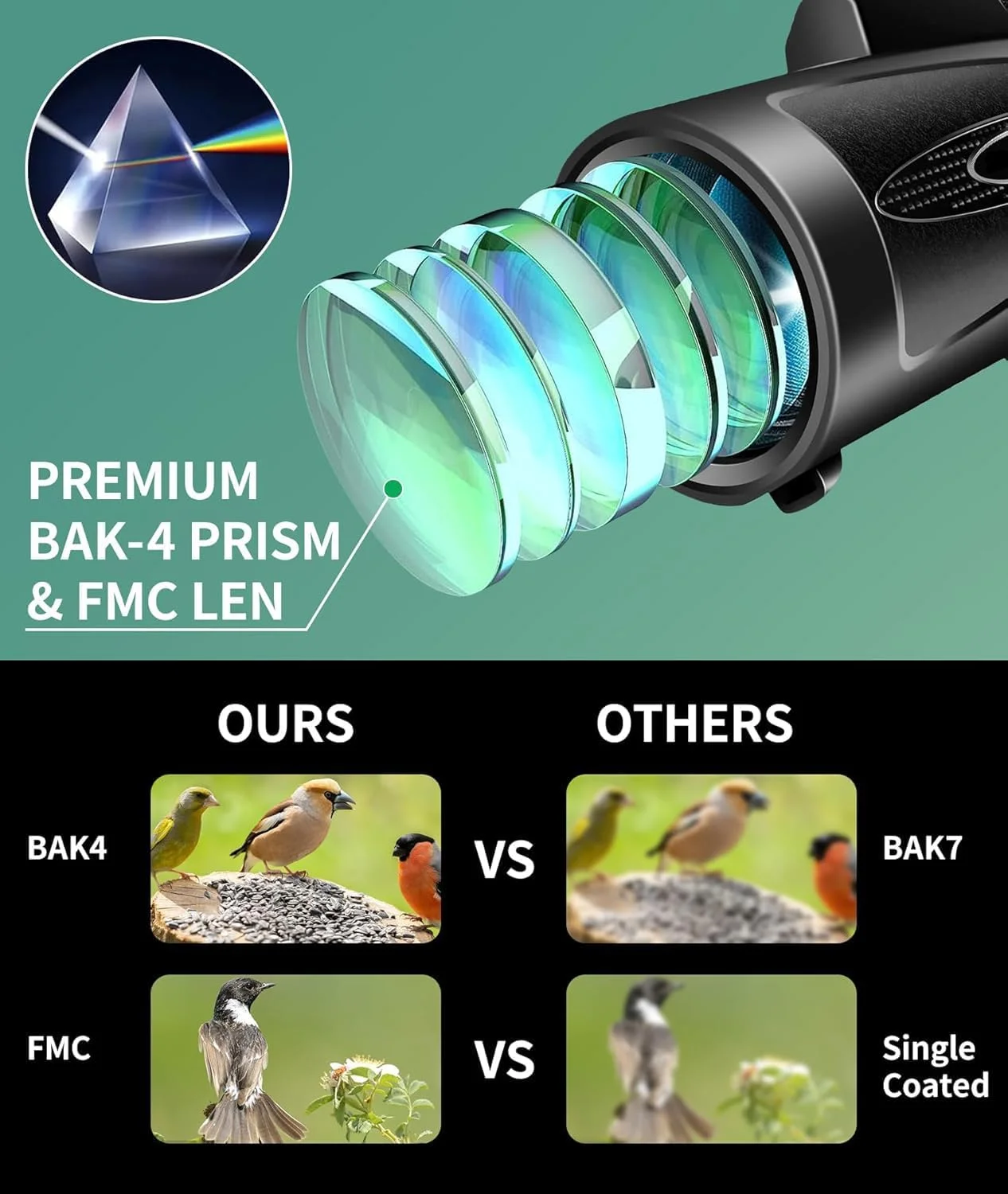 تلسکوپ تک چشمی 80x100 قدرت بالا با آداپتور تلفن هوشمند، سه پایه، تک چشمی دید بزرگتر برای بزرگسالان با منشور BAK4 و لنز FMC مناسب برای تماشای پرندگان، شکار، پیاده روی، کمپینگ، حیات وحش - مشکی