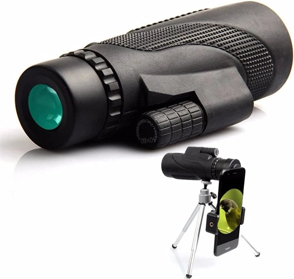 تلسکوپ مونوکولار حرفه ای HD کوچک دستی 40x60 با سه پایه، گیره تلفن، زاویه دید عریض و چشمی چرخشی Bak4 10x