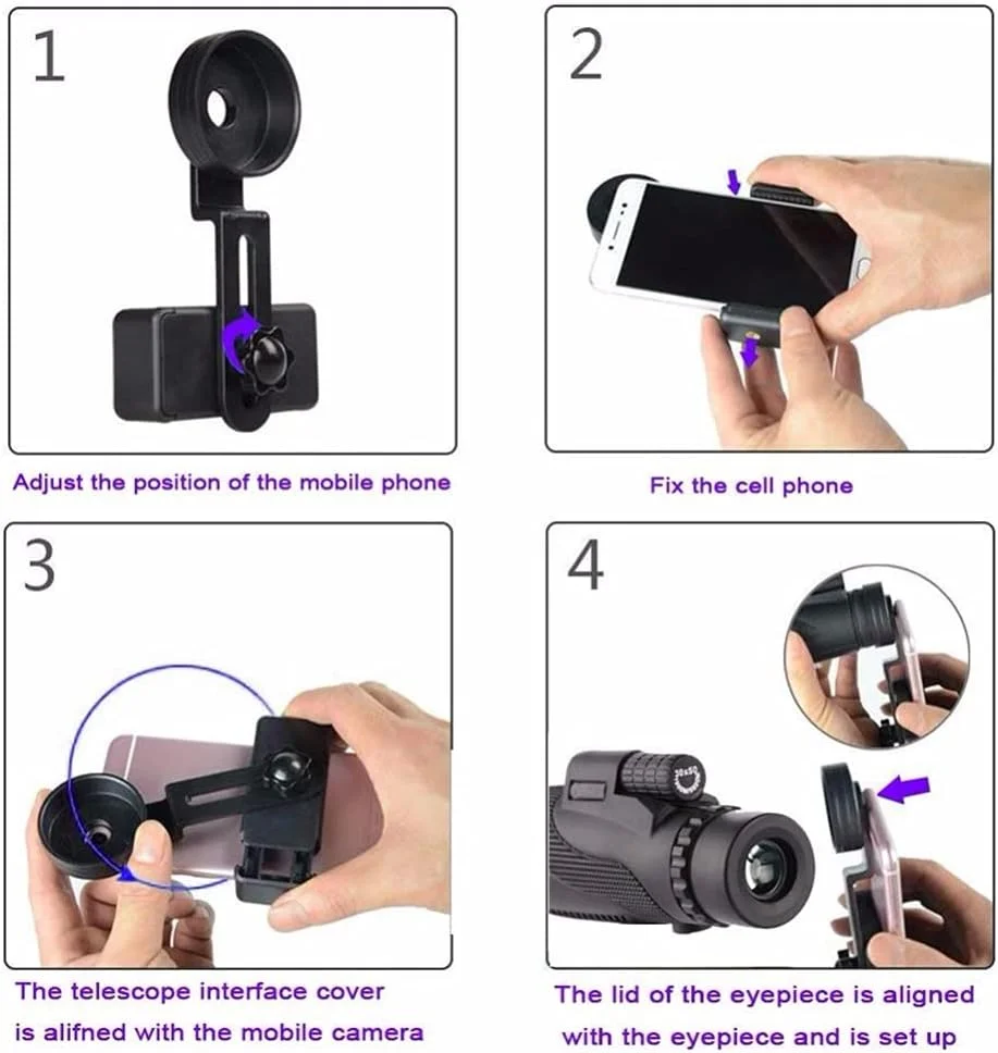 تلسکوپ مونوکولار حرفه ای HD کوچک دستی 40x60 با سه پایه، گیره تلفن، زاویه دید عریض و چشمی چرخشی Bak4 10x