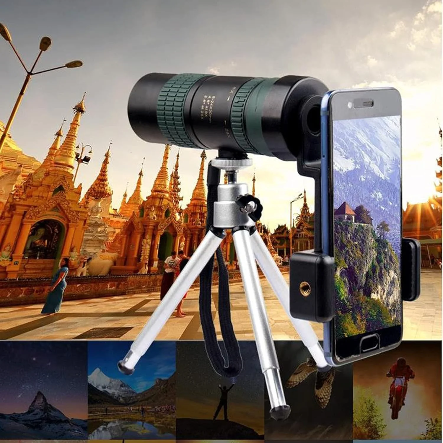 تلسکوپ مونوکولار 24×30 HD، تلسکوپ قابل حمل ضد آب با گیره تلفن و سه پایه، با قابلیت تنظیم آسان فوکوس، مناسب برای سفر، کنسرت و فعالیت های فضای باز تلسکوپ مونوکولار 24×30 HD، تلسکوپ قابل حمل ضد آب با گیره تلفن و سه پایه، با قابلیت تنظیم آسان فوکوس، مناسب برای سفر، کنسرت و فعالیت های فضای باز