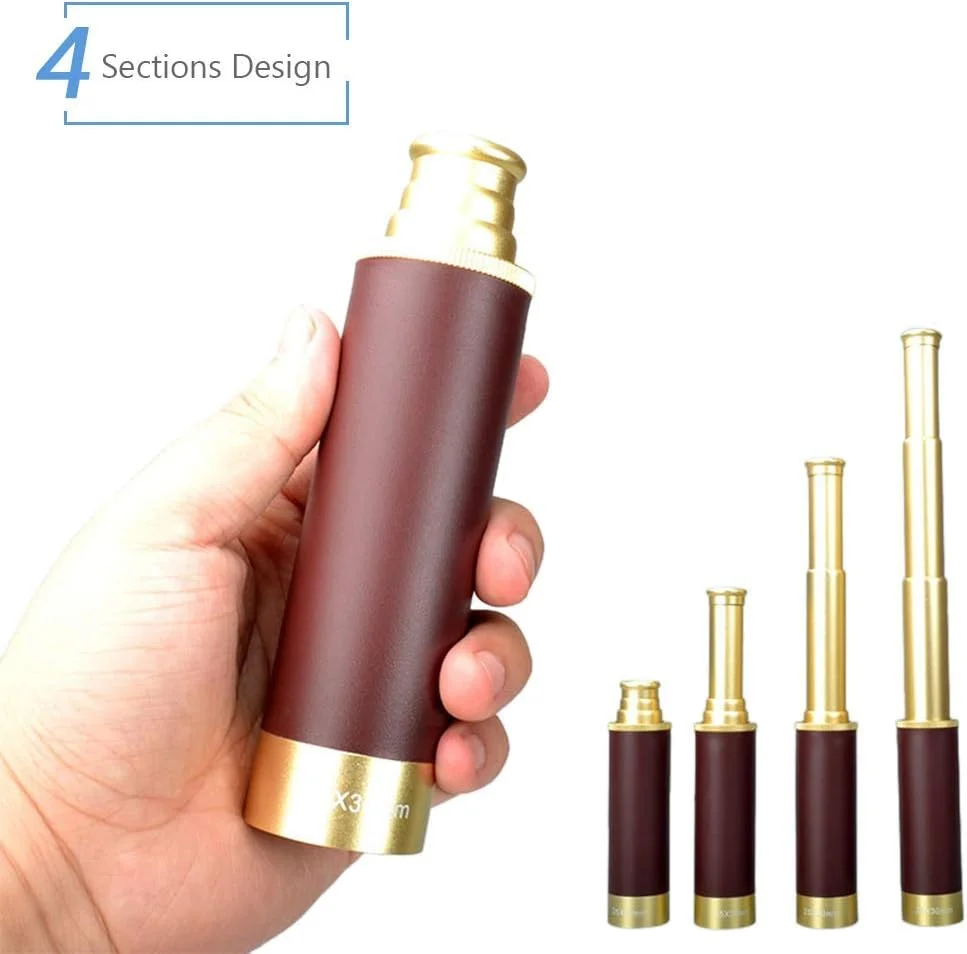 تلسکوپ جیبی تاشو تک چشمی دزدان دریایی 25X40، تلسکوپ تک چشمی دستی قابل حمل قدیمی / طلایی / 25 * 40 (مشکی 25 * 30)