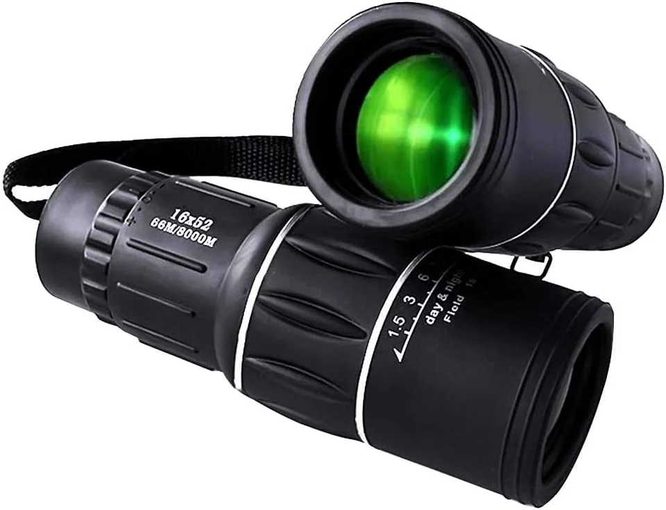 تلسکوپ تک چشمی 16X52 با قابلیت فوکوس دوگانه، قابل حمل، مناسب برای کودکان، ماهیگیری، شکار، کمپینگ و تماشای پرندگان