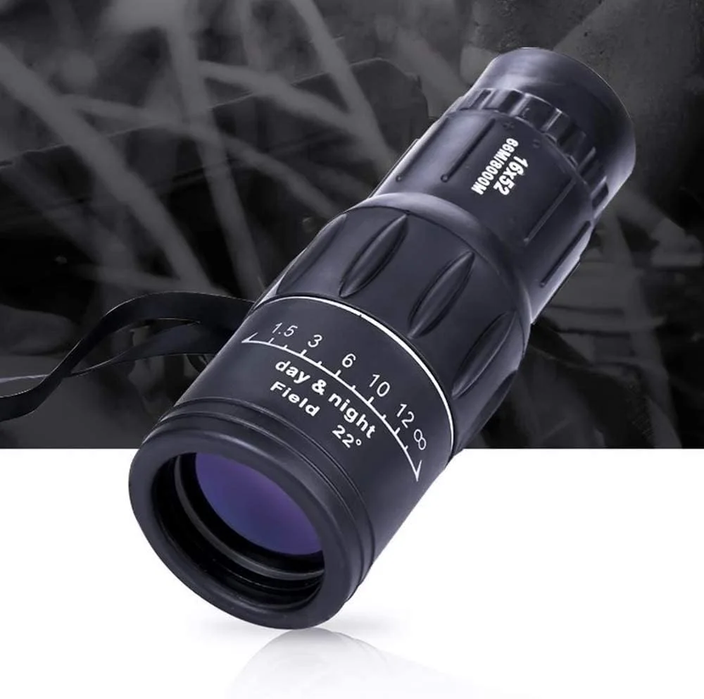 تلسکوپ تک چشمی 16X52 با قابلیت فوکوس دوگانه، قابل حمل، مناسب برای کودکان، ماهیگیری، شکار، کمپینگ و تماشای پرندگان