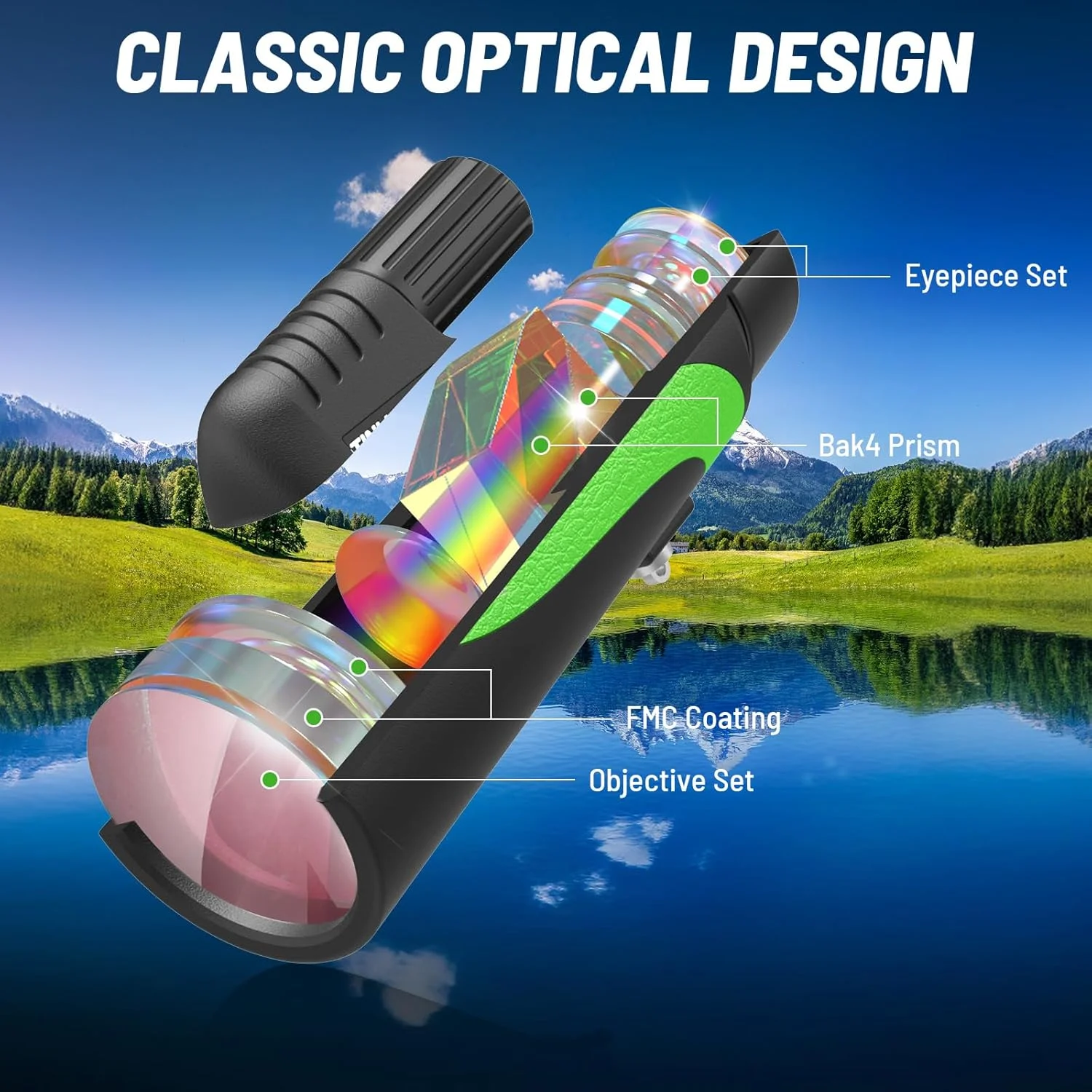 تلسکوپ تک چشمی 16x56 HD Tinllaans مدل 2025 برای تماشای ستارگان، تک چشمی با قدرت بالا برای بزرگسالان با منشور BAK-4، لنز FMC، زاویه دید باز 8 درجه، مناسب برای تماشای پرندگان به همراه هولدر موبایل و سه پایه (سبز)