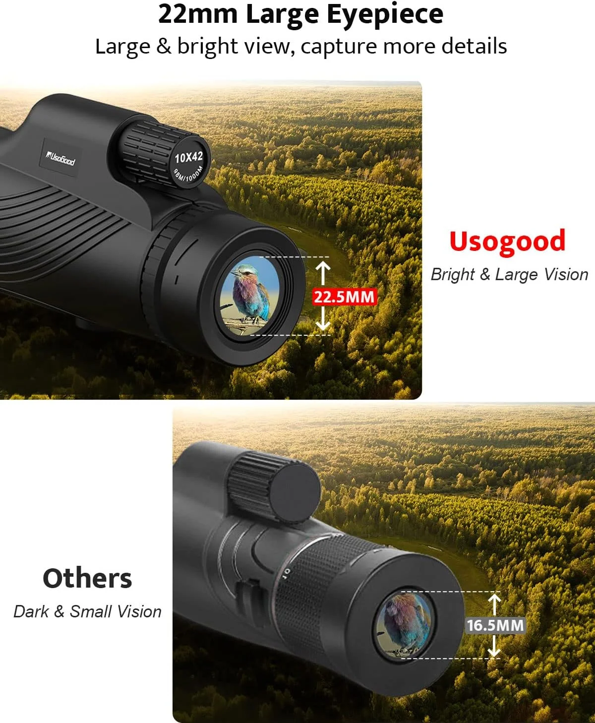 تلسکوپ تک چشمی 10x42 برای بزرگسالان، تک چشمی فشرده قابل حمل ضد آب Usogood با بند دستی، تلسکوپ جیبی دستی سبک وزن برای تماشای پرندگان تلسکوپ تک چشمی 10x42 برای بزرگسالان، تک چشمی فشرده قابل حمل ضد آب Usogood با بند دستی، تلسکوپ جیبی دستی سبک وزن برای تماشای پرندگان