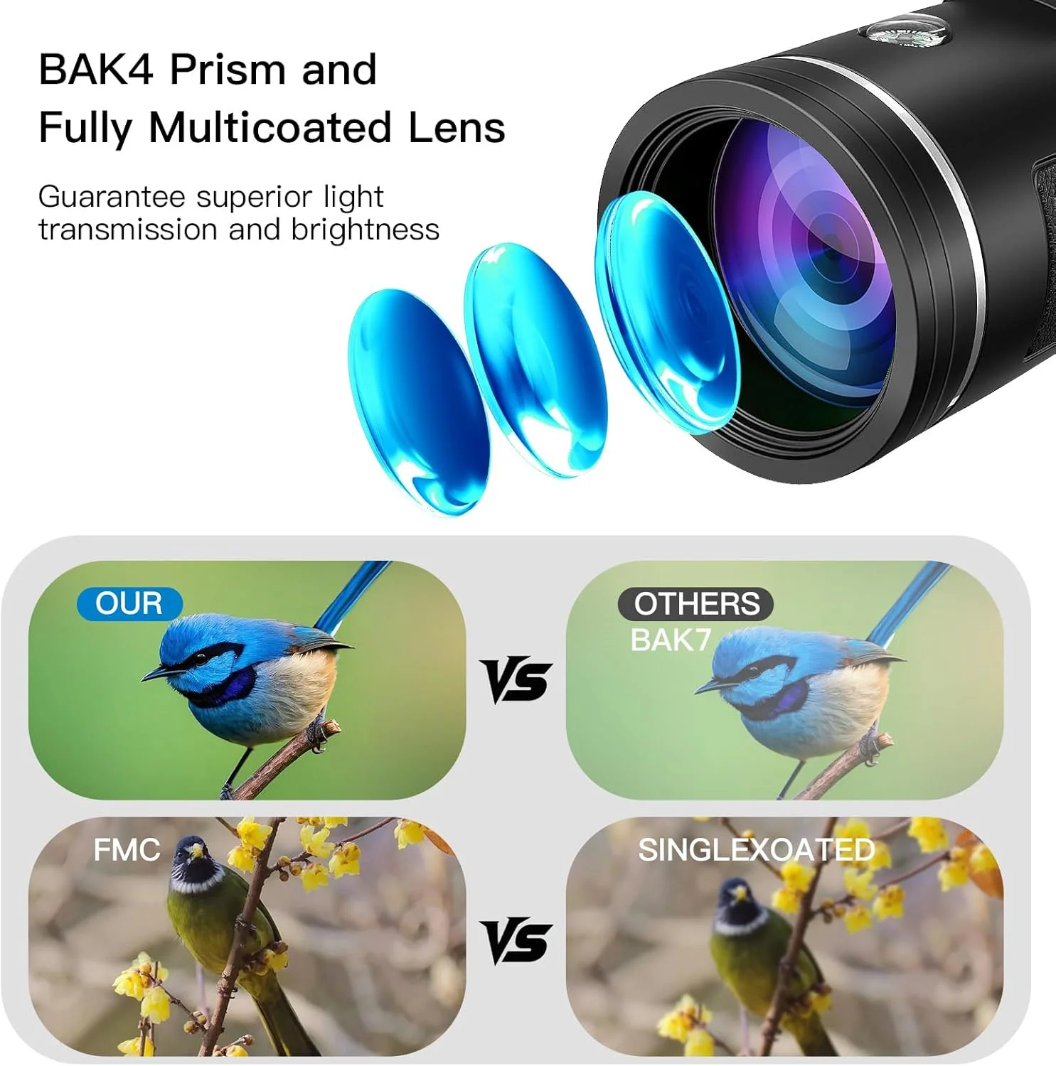 تلسکوپ تک چشمی، 80x100 HD با قدرت بالا برای بزرگسالان به همراه آداپتور تلفن هوشمند و سه پایه، مناسب برای تماشا حیات وحش، تماشای پرندگان، مسافرت، کمپینگ و پیاده روی، دارای منشور BAK4 و لنز FMC، ضد آب تلسکوپ تک چشمی، 80x100 HD با قدرت بالا برای بزرگسالان به همراه آداپتور تلفن هوشمند و سه پایه، مناسب برای تماشا حیات وحش، تماشای پرندگان، مسافرت، کمپینگ و پیاده روی، دارای منشور BAK4 و لنز FMC، ضد آب