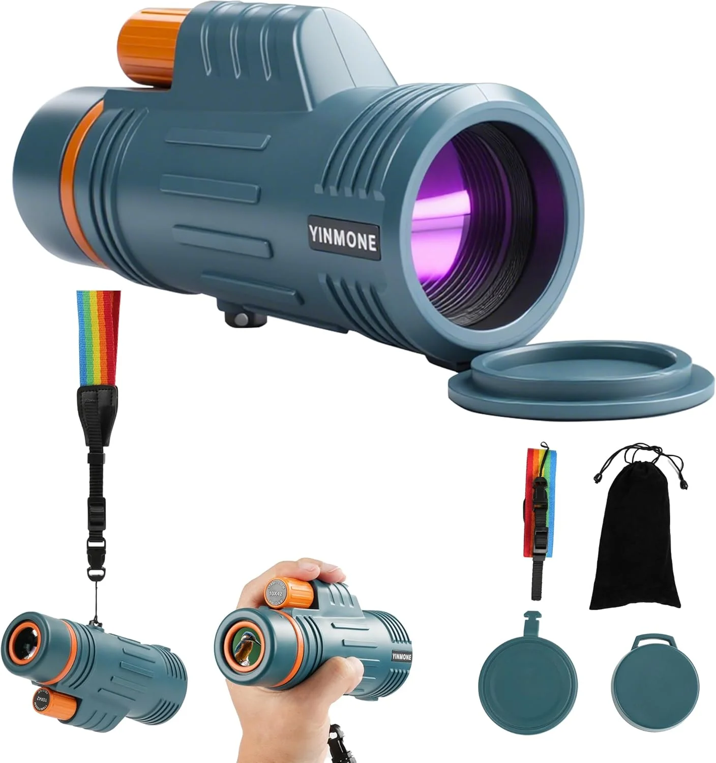 تلسکوپ تک چشمی قدرتمند 10x42 برای بزرگسالان، تک چشمی فشرده قابل حمل با بند دستی، تلسکوپ جیبی دستی سبک وزن برای شکار، تماشای پرندگان، پیاده روی و مسافرت