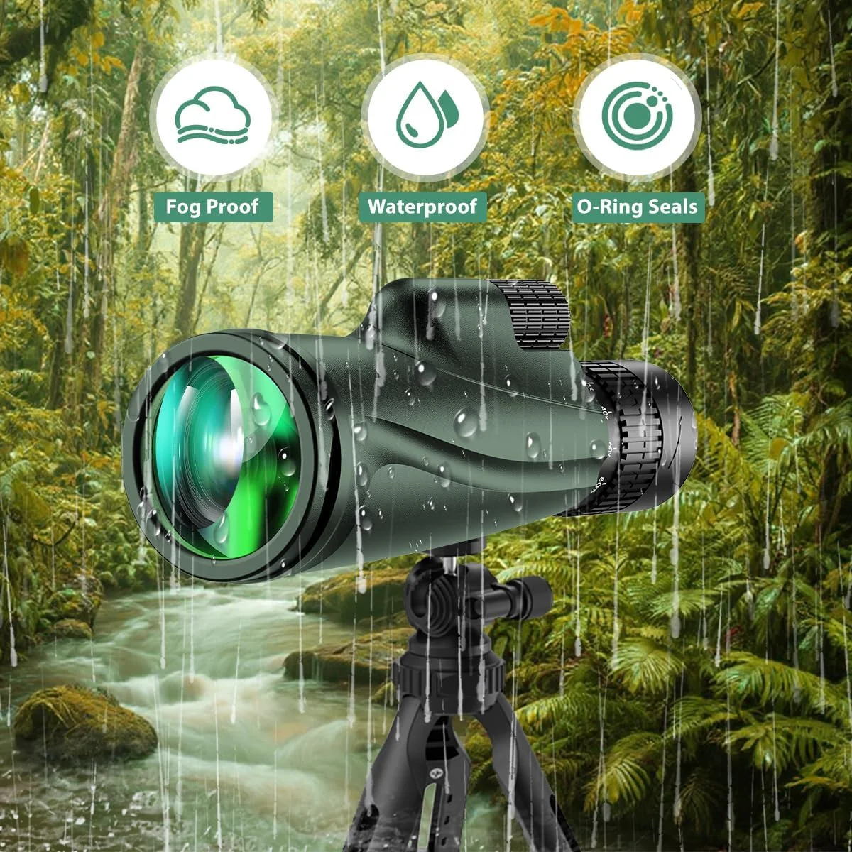 تلسکوپ تک چشمی 80x100 با قدرت بالا برای بزرگسالان به همراه سه پایه، مناسب برای تماشای پرندگان، با منشور BAK4 و لنز FMC - سبز