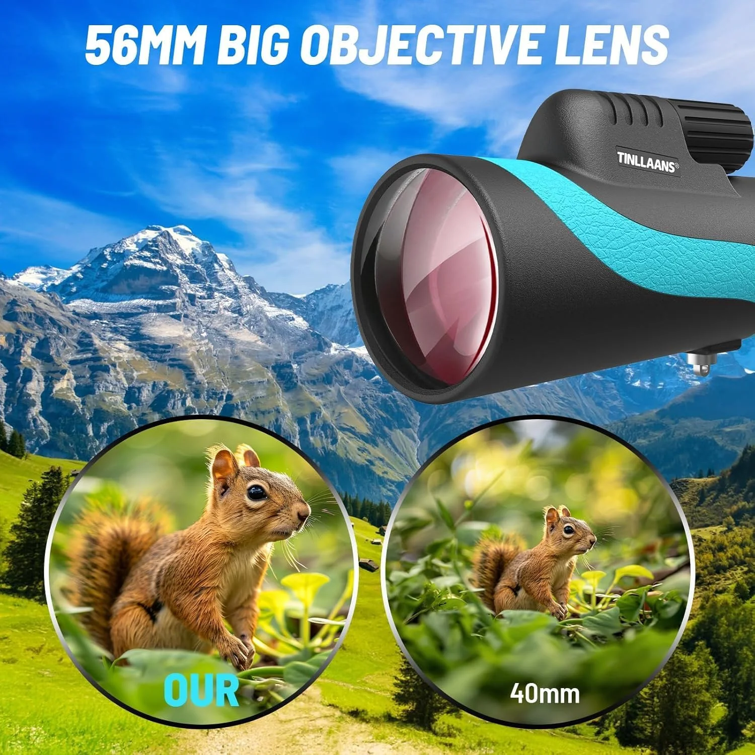 تلسکوپ تک چشمی 16x56 UHD، تک چشمی با قدرت بالا برای بزرگسالان، تک چشمی برای تماشای ستارگان، با منشور BAK-4، لنز FMC، زاویه دید عریض 8 درجه، تماشای پرندگان با نگهدارنده تلفن و سه پایه (آبی) تلسکوپ تک چشمی 16x56 UHD، تک چشمی با قدرت بالا برای بزرگسالان، تک چشمی برای تماشای ستارگان، با منشور BAK-4، لنز FMC، زاویه دید عریض 8 درجه، تماشای پرندگان با نگهدارنده تلفن و سه پایه (آبی)