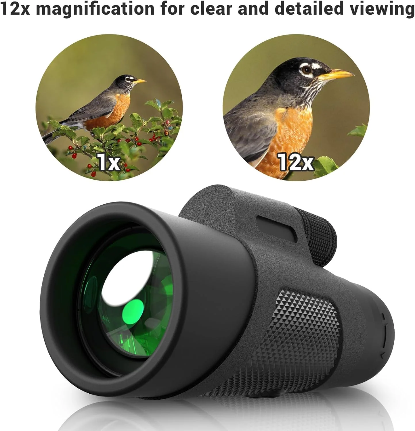 تلسکوپ تک چشمی 12x42 برای بزرگسالان، تلسکوپ دستی قابل حمل HD فشرده با منشور BAK4 و لنز FMC برای پیاده روی، تماشای پرندگان، کمپینگ، مسافرت و کنسرت تلسکوپ تک چشمی 12x42 برای بزرگسالان، تلسکوپ دستی قابل حمل HD فشرده با منشور BAK4 و لنز FMC برای پیاده روی، تماشای پرندگان، کمپینگ، مسافرت و کنسرت