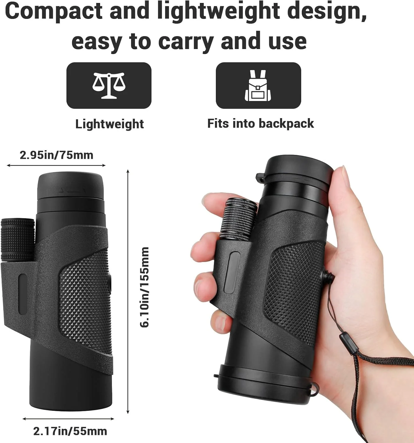 تلسکوپ تک چشمی 12x42 برای بزرگسالان، تلسکوپ دستی قابل حمل HD فشرده با منشور BAK4 و لنز FMC برای پیاده روی، تماشای پرندگان، کمپینگ، مسافرت و کنسرت تلسکوپ تک چشمی 12x42 برای بزرگسالان، تلسکوپ دستی قابل حمل HD فشرده با منشور BAK4 و لنز FMC برای پیاده روی، تماشای پرندگان، کمپینگ، مسافرت و کنسرت