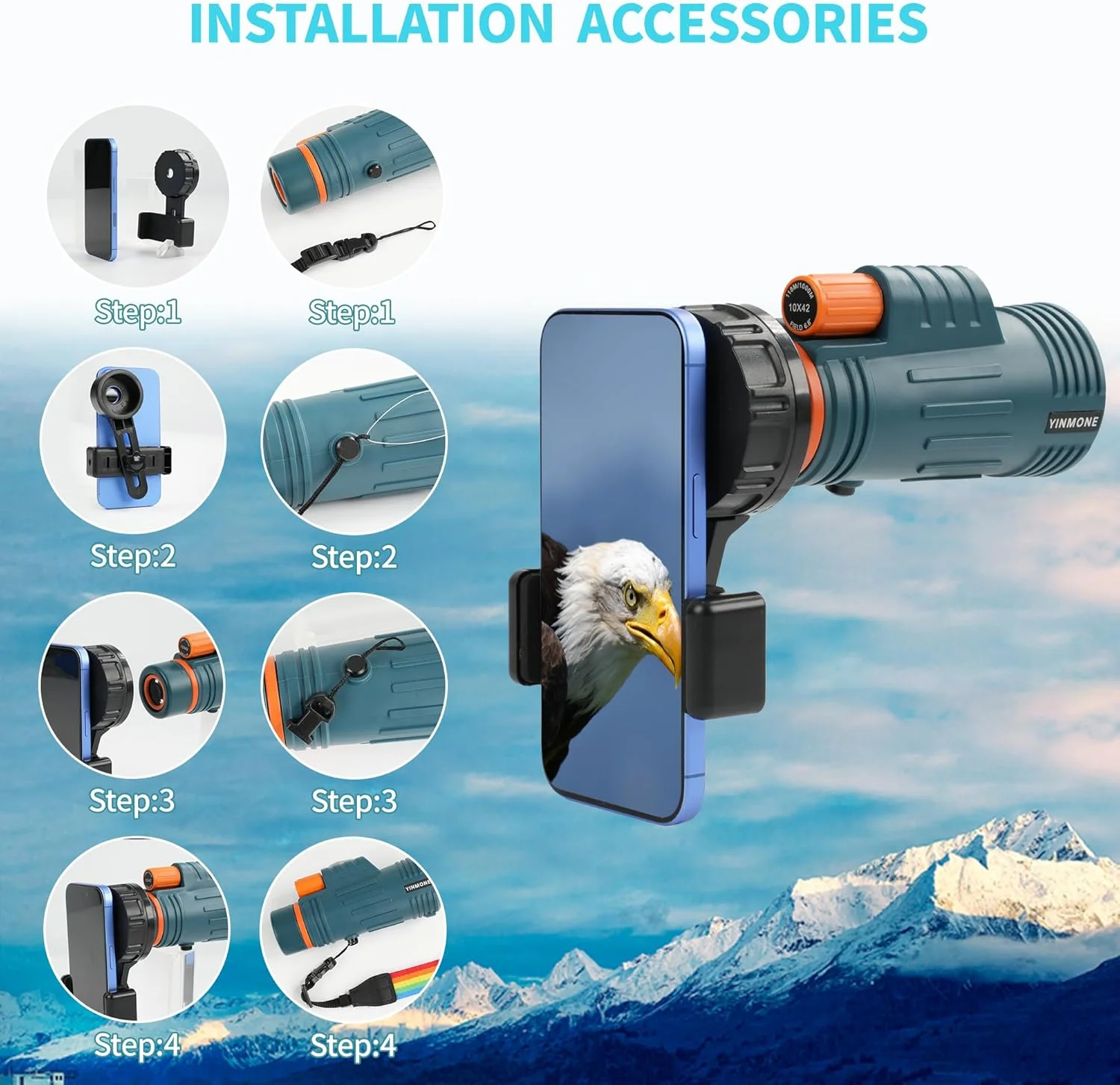 تلسکوپ تک چشمی قدرتمند 10x42 برای بزرگسالان، تک چشمی فشرده قابل حمل با بند دستی، تلسکوپ جیبی دستی سبک وزن برای شکار، تماشای پرندگان، پیاده روی و مسافرت