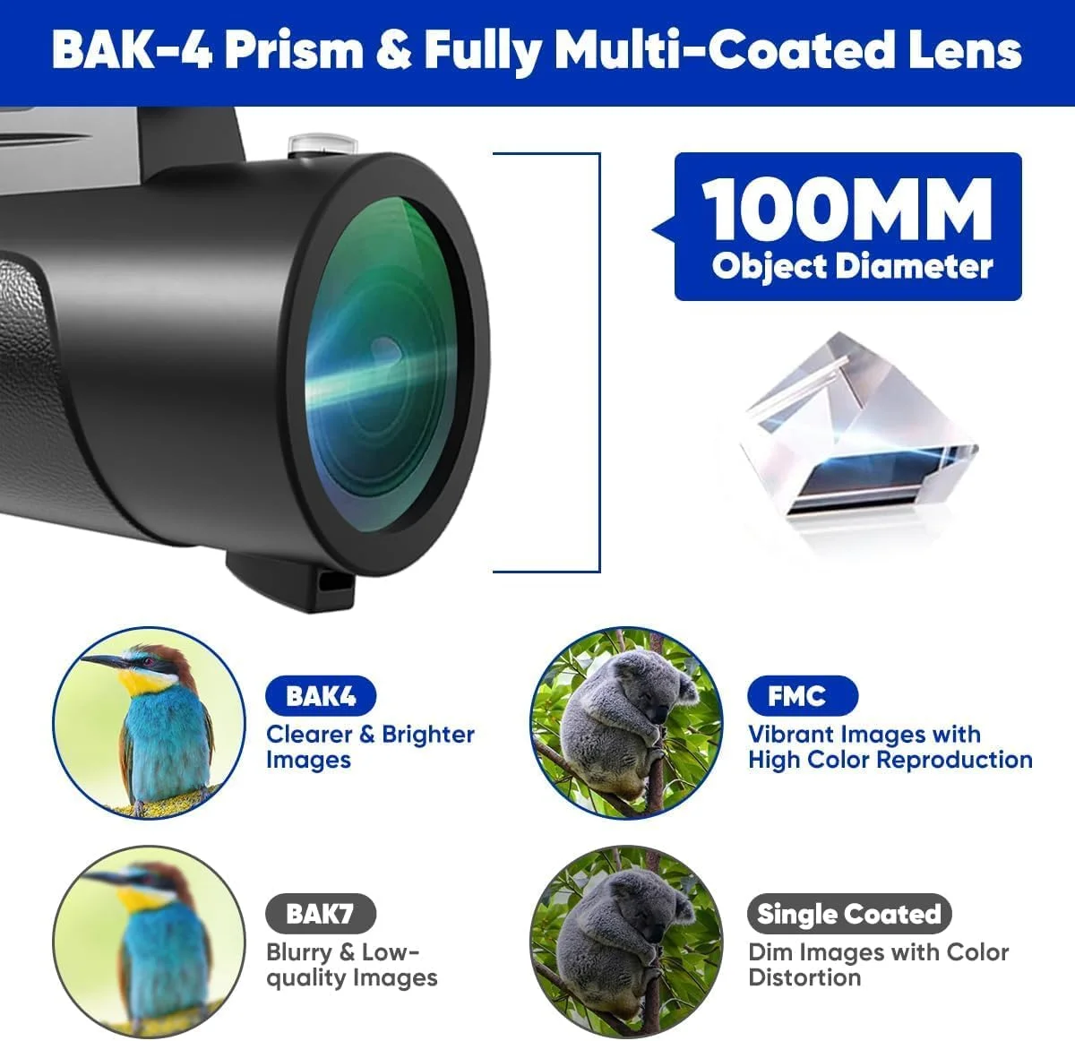 تلسکوپ تک چشمی با چراغ، تک چشمی HD 80x100 برای بزرگسالان، تلسکوپ دستی مناسب برای تماشای پرندگان و رصد ستارگان - مشکی