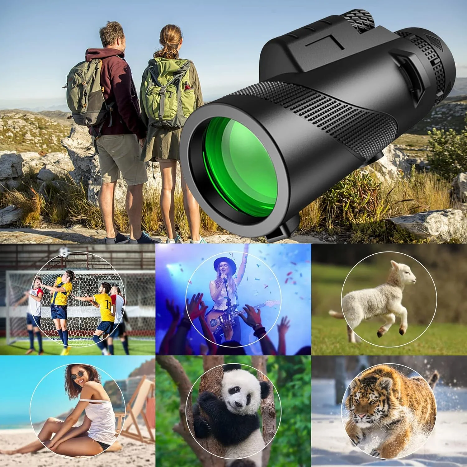 تک چشمی قدرتمند برای بزرگسالان، تک چشمی فشرده، تک چشمی بزرگنمایی بیرونی، تک چشمی HD با آداپتور تلفن هوشمند، تلسکوپ تک چشمی برای تماشای پرندگان، ورزش، پیاده روی و مسافرت