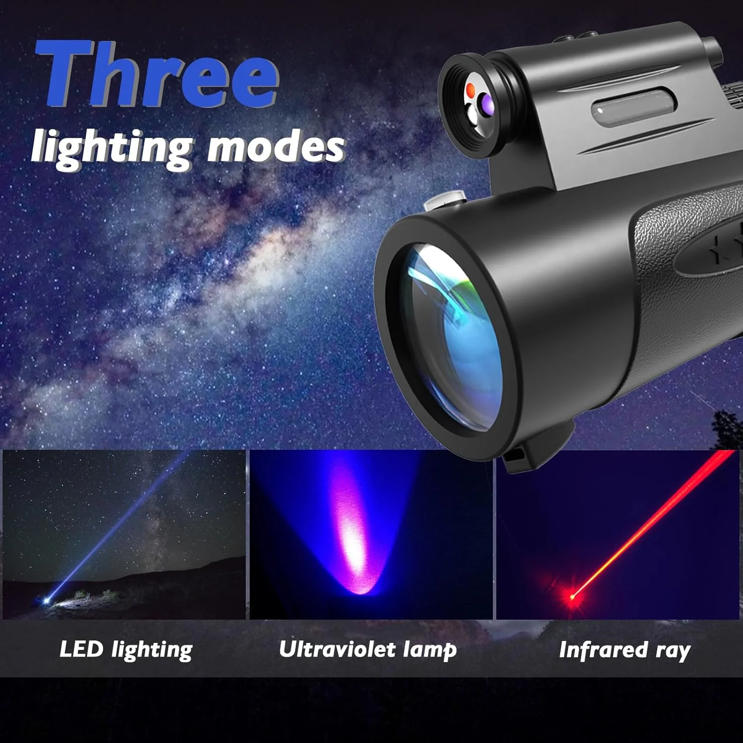 تلسکوپ تک چشمی با چراغ، تک چشمی HD 80x100 برای بزرگسالان، تلسکوپ دستی مناسب برای تماشای پرندگان و رصد ستارگان - مشکی تلسکوپ تک چشمی با چراغ، تک چشمی HD 80x100 برای بزرگسالان، تلسکوپ دستی مناسب برای تماشای پرندگان و رصد ستارگان - مشکی